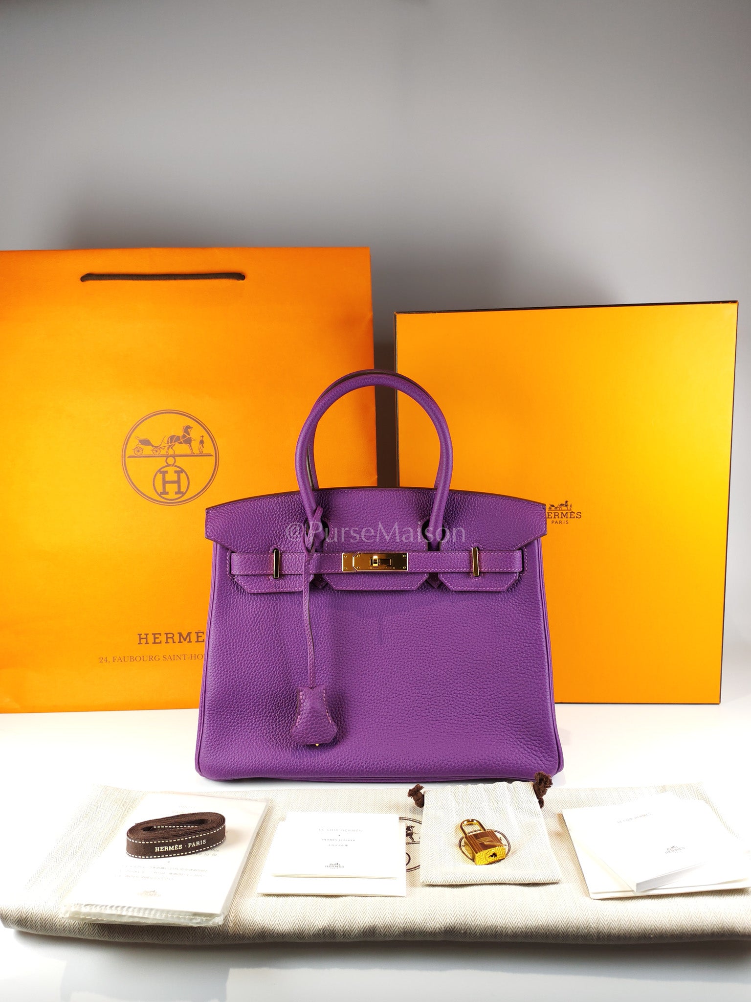 Birkin 30 Retourne in Purple Togo Loeather and Gold Hardware Stamp T (2015) | Purse Maison Luxury Bags Shop