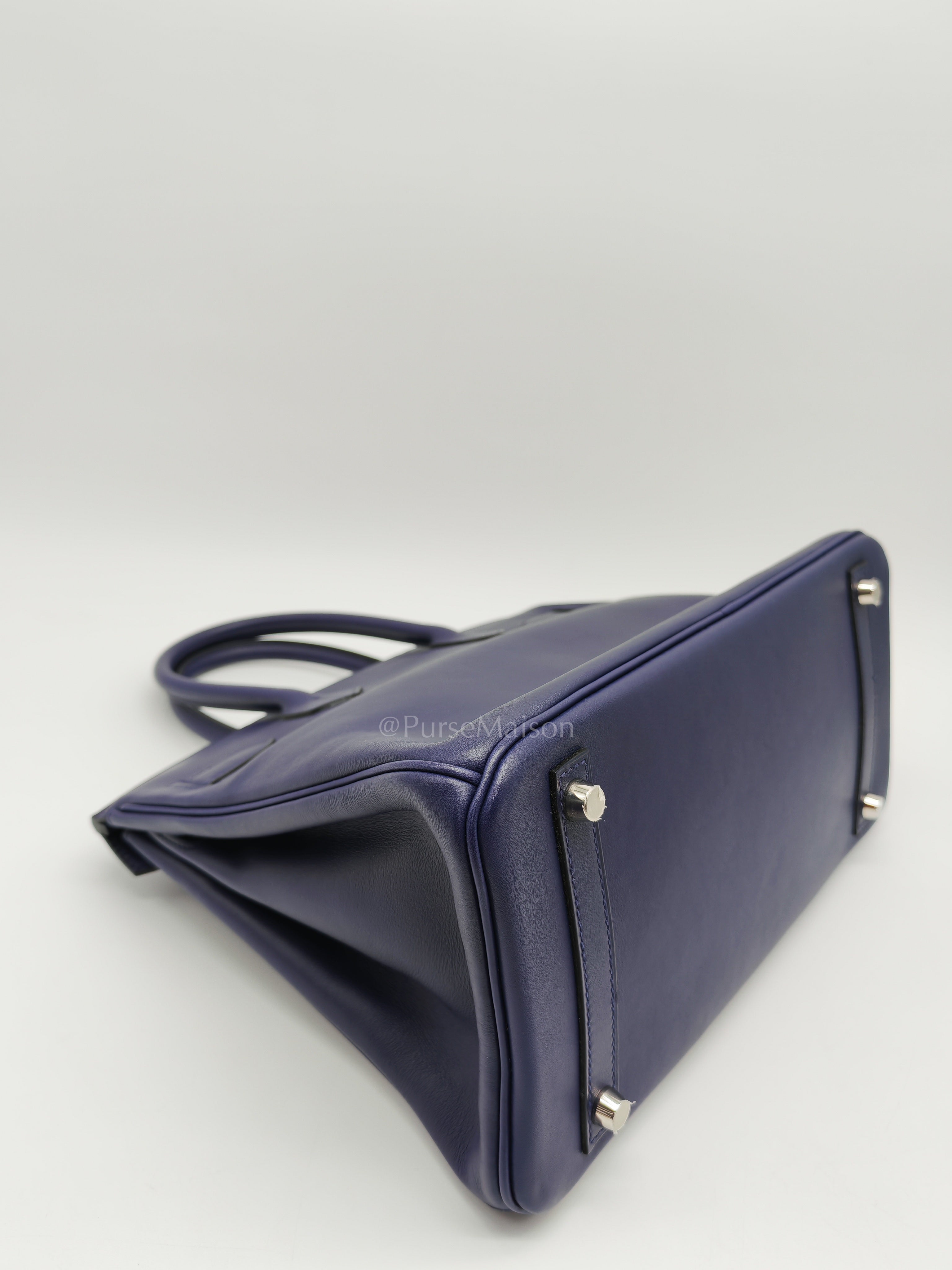 Birkin 30 Retourne in Tressage de Cuir Blue Du Nord/Bleu Encre Epsom in Swift Leather and Palladium Hardware Stamp D (2019) | Purse Maison Luxury Bags Shop