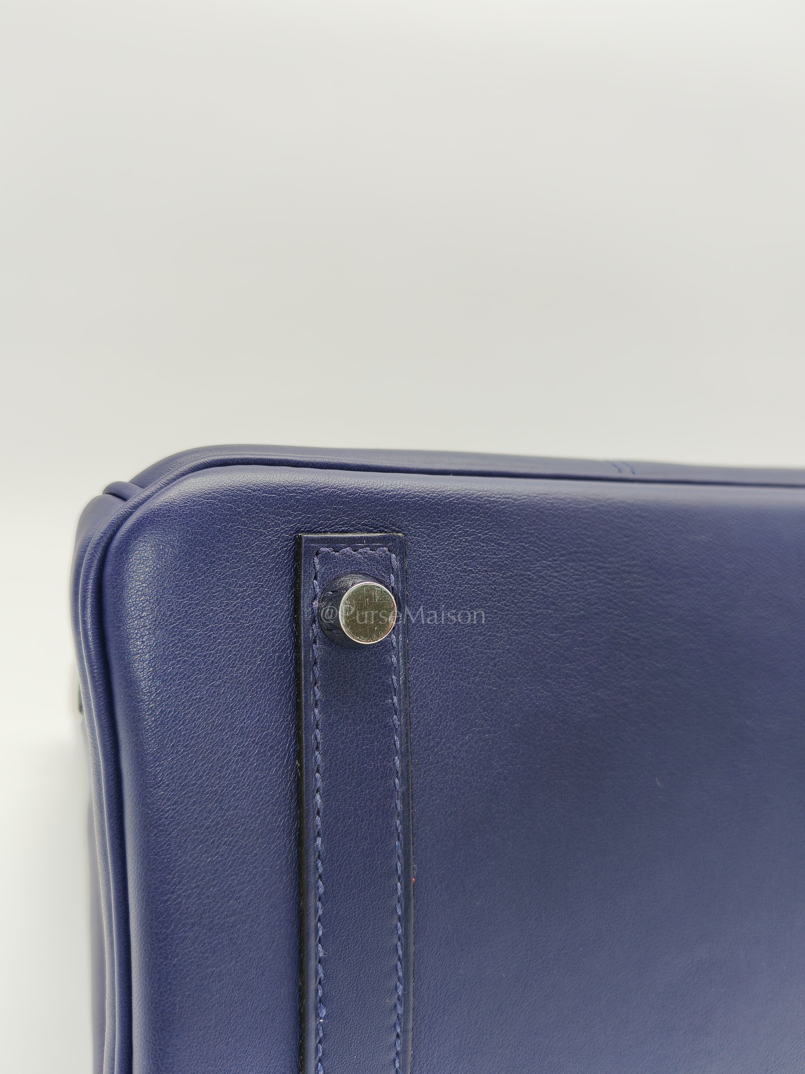 Birkin 30 Retourne in Tressage de Cuir Blue Du Nord/Bleu Encre Epsom in Swift Leather and Palladium Hardware Stamp D (2019) | Purse Maison Luxury Bags Shop