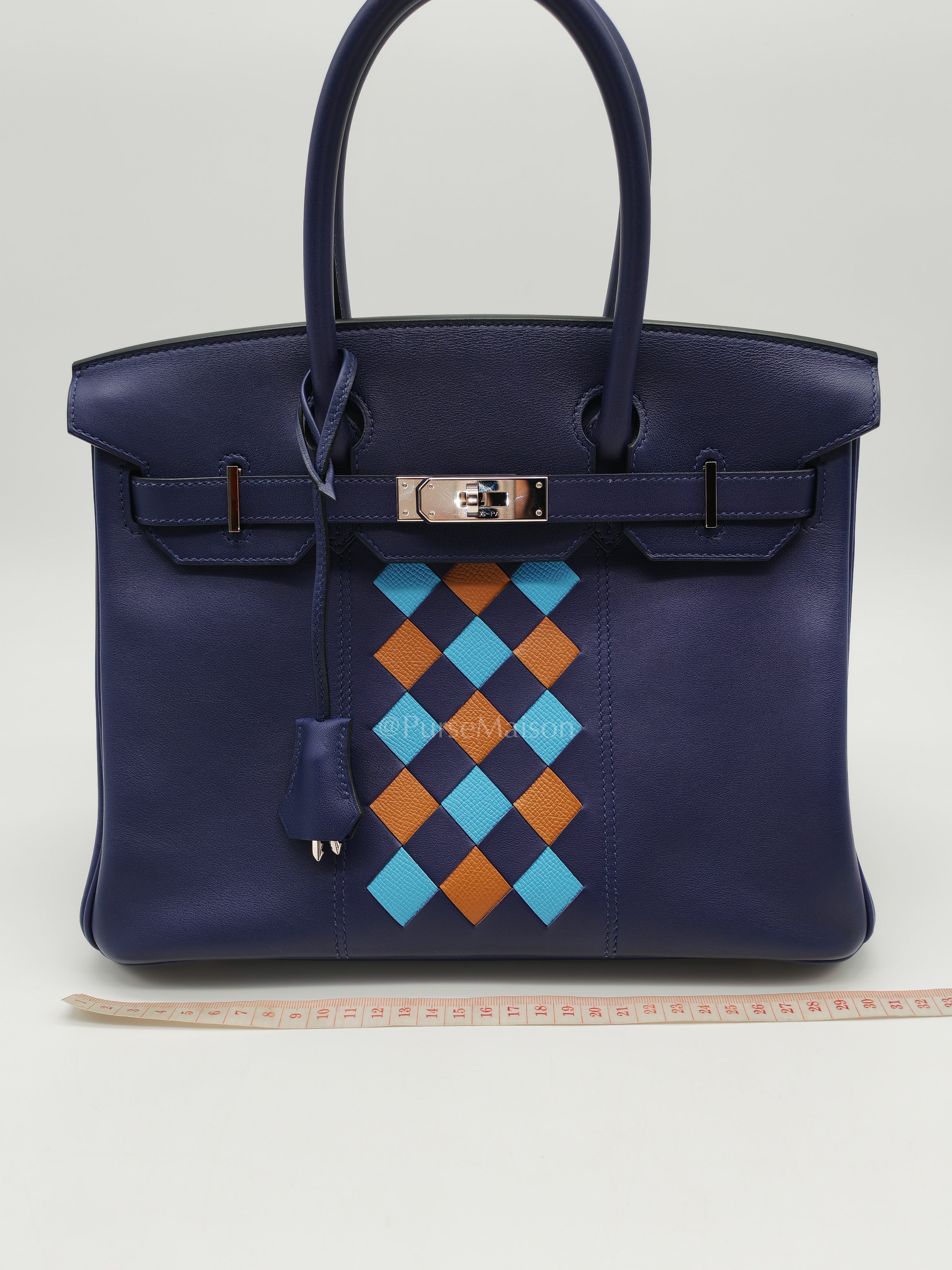 Birkin 30 Retourne in Tressage de Cuir Blue Du Nord/Bleu Encre Epsom in Swift Leather and Palladium Hardware Stamp D (2019) | Purse Maison Luxury Bags Shop