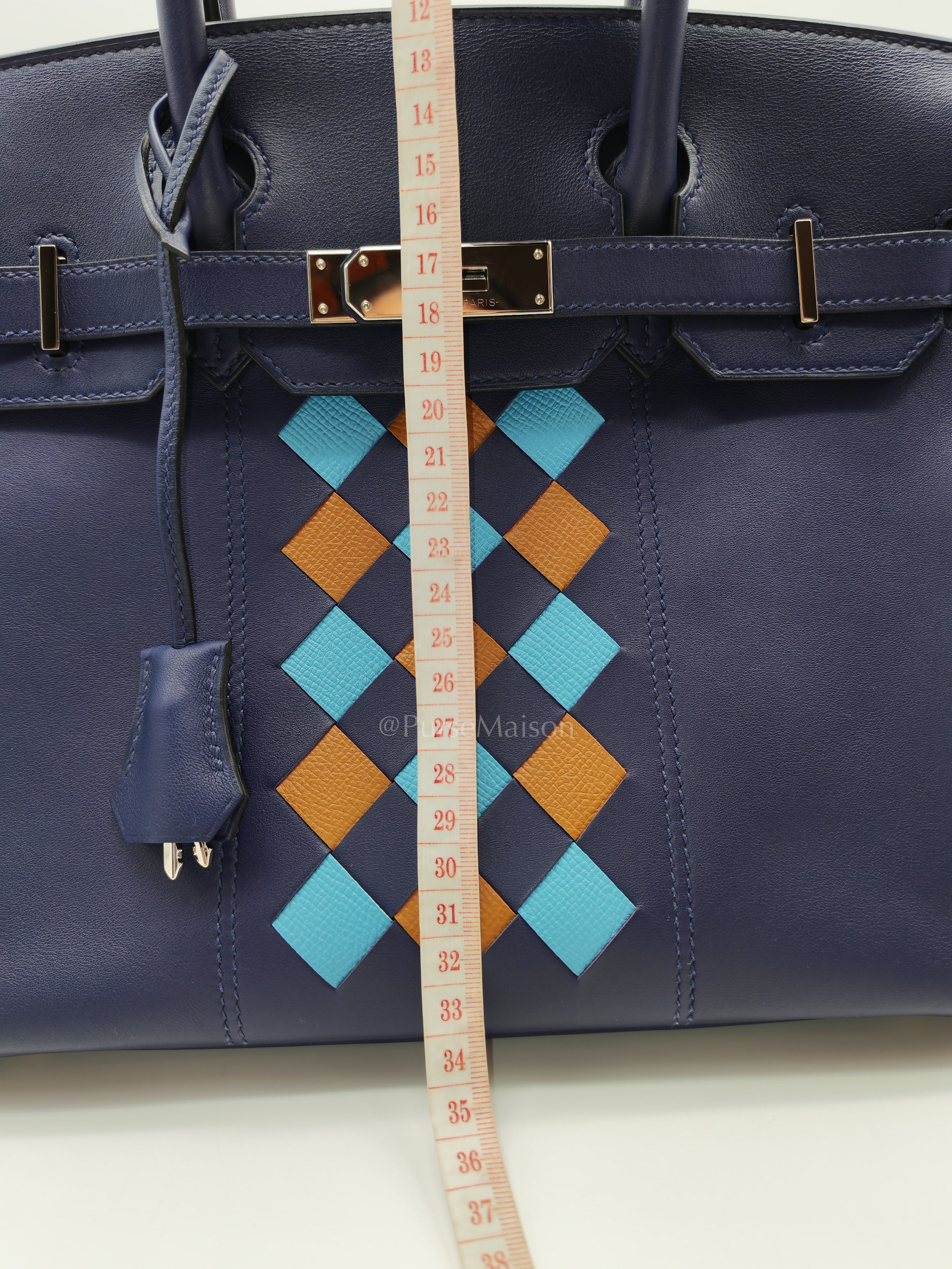 Birkin 30 Retourne in Tressage de Cuir Blue Du Nord/Bleu Encre Epsom in Swift Leather and Palladium Hardware Stamp D (2019) | Purse Maison Luxury Bags Shop