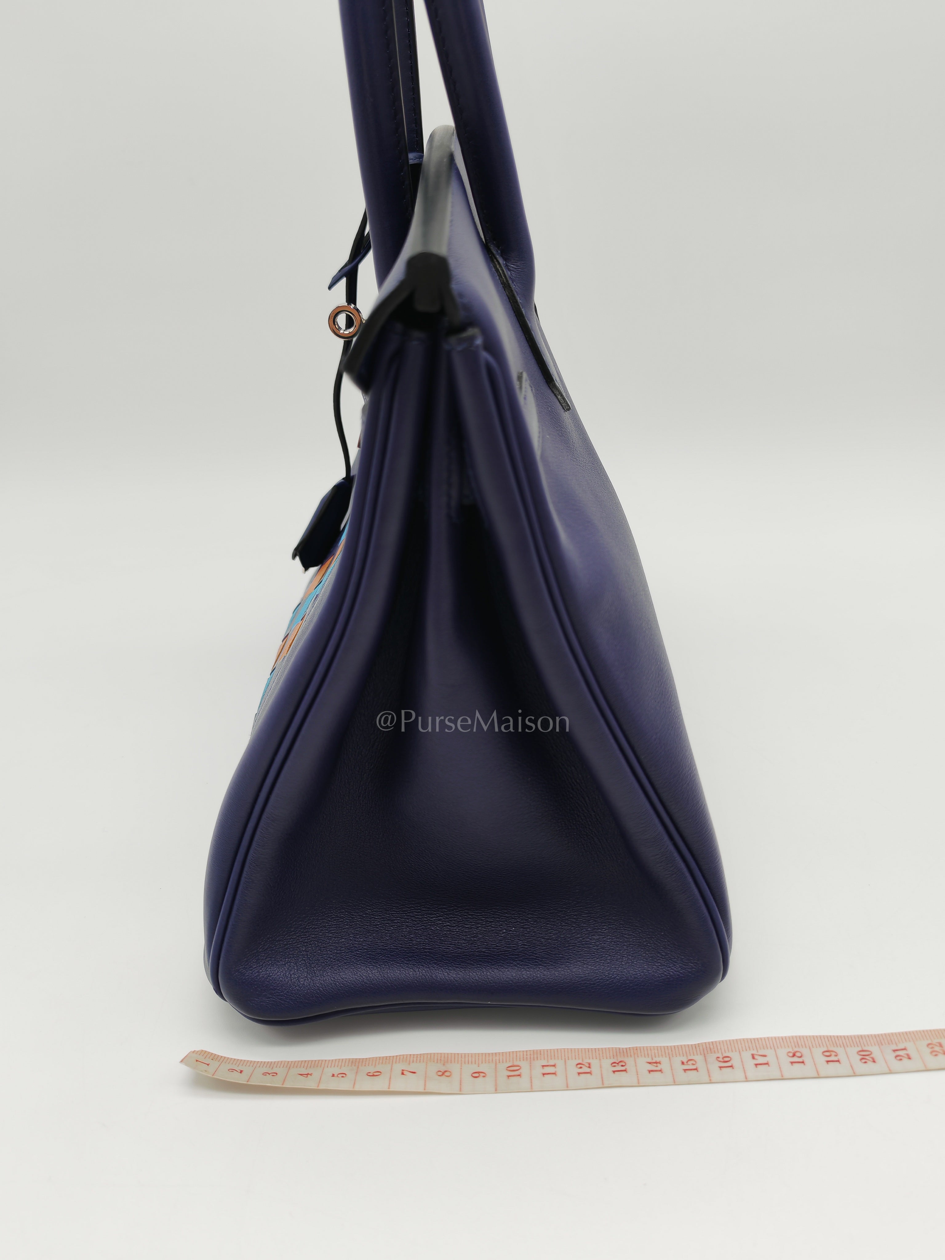 Birkin 30 Retourne in Tressage de Cuir Blue Du Nord/Bleu Encre Epsom in Swift Leather and Palladium Hardware Stamp D (2019) | Purse Maison Luxury Bags Shop