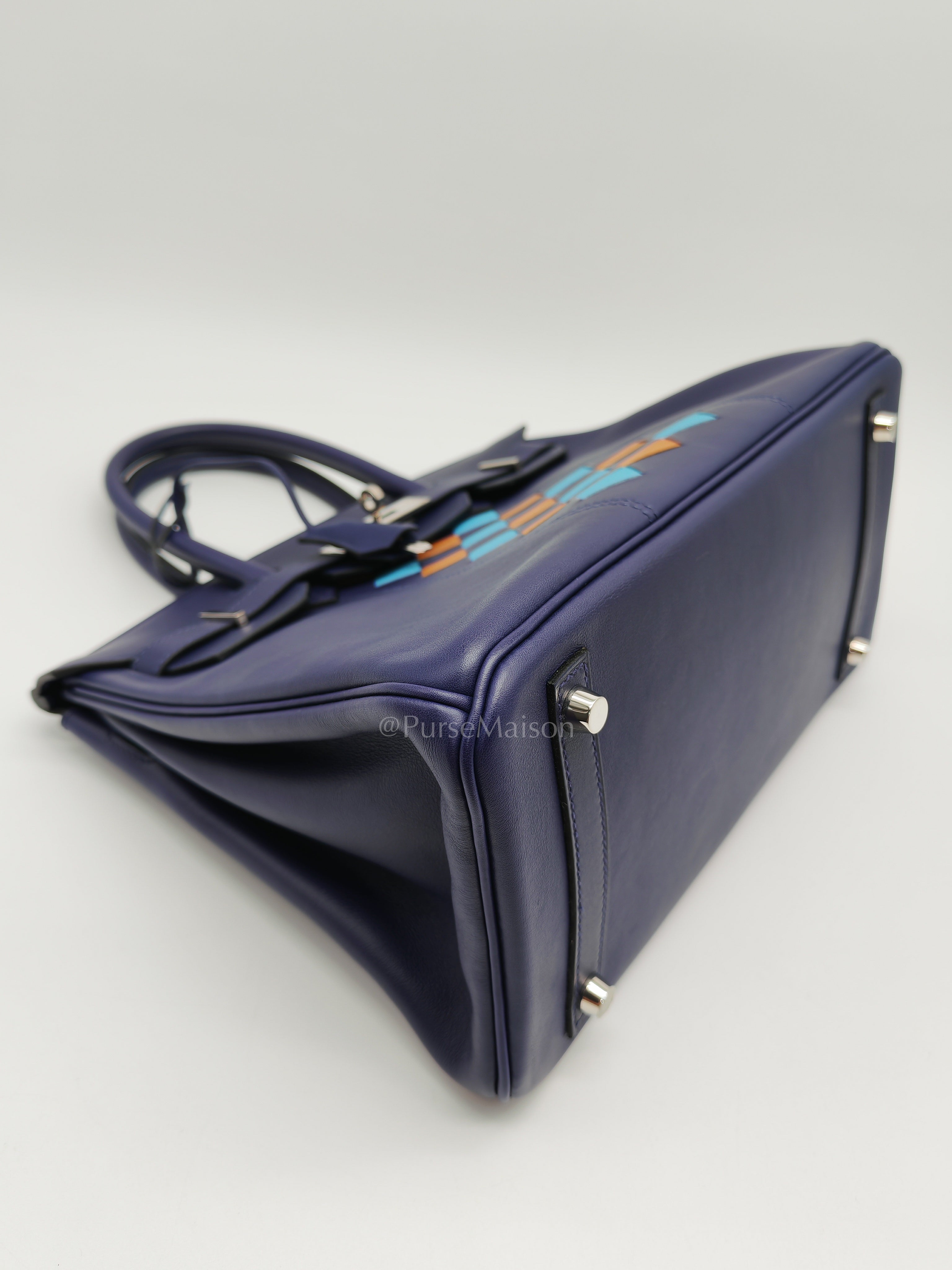 Birkin 30 Retourne in Tressage de Cuir Blue Du Nord/Bleu Encre Epsom in Swift Leather and Palladium Hardware Stamp D (2019) | Purse Maison Luxury Bags Shop
