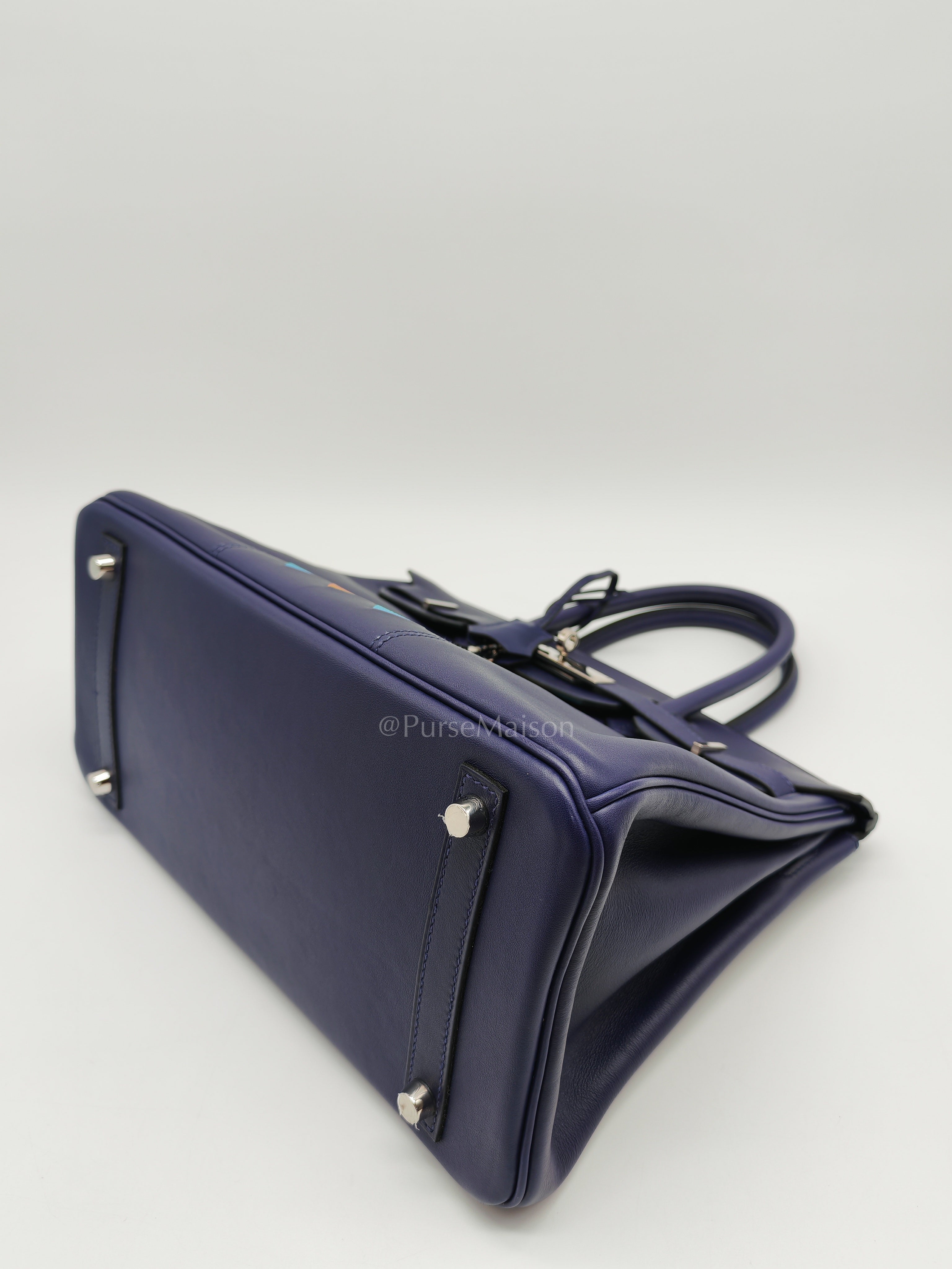 Birkin 30 Retourne in Tressage de Cuir Blue Du Nord/Bleu Encre Epsom in Swift Leather and Palladium Hardware Stamp D (2019) | Purse Maison Luxury Bags Shop
