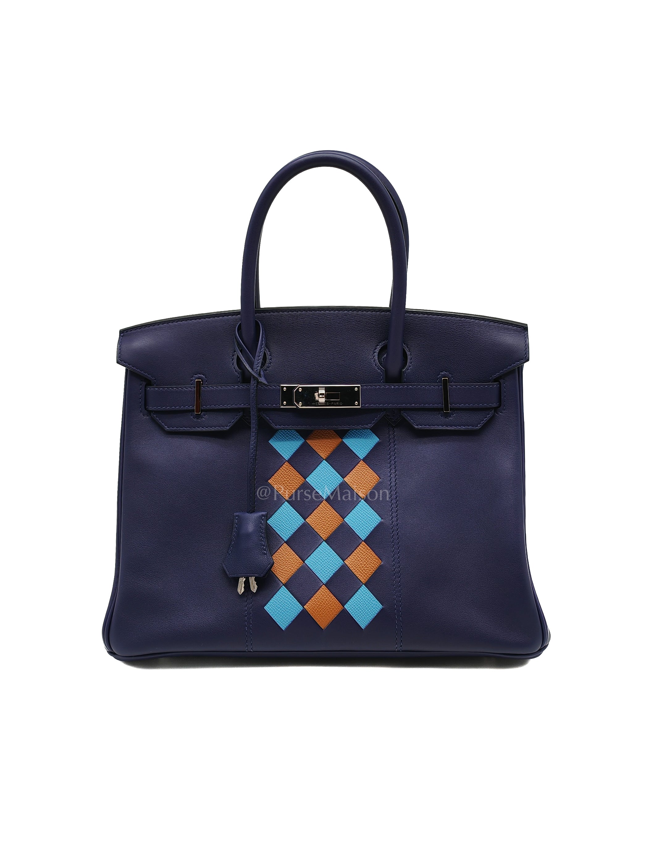 Birkin 30 Retourne in Tressage de Cuir Blue Du Nord/Bleu Encre Epsom in Swift Leather and Palladium Hardware Stamp D (2019) | Purse Maison Luxury Bags Shop