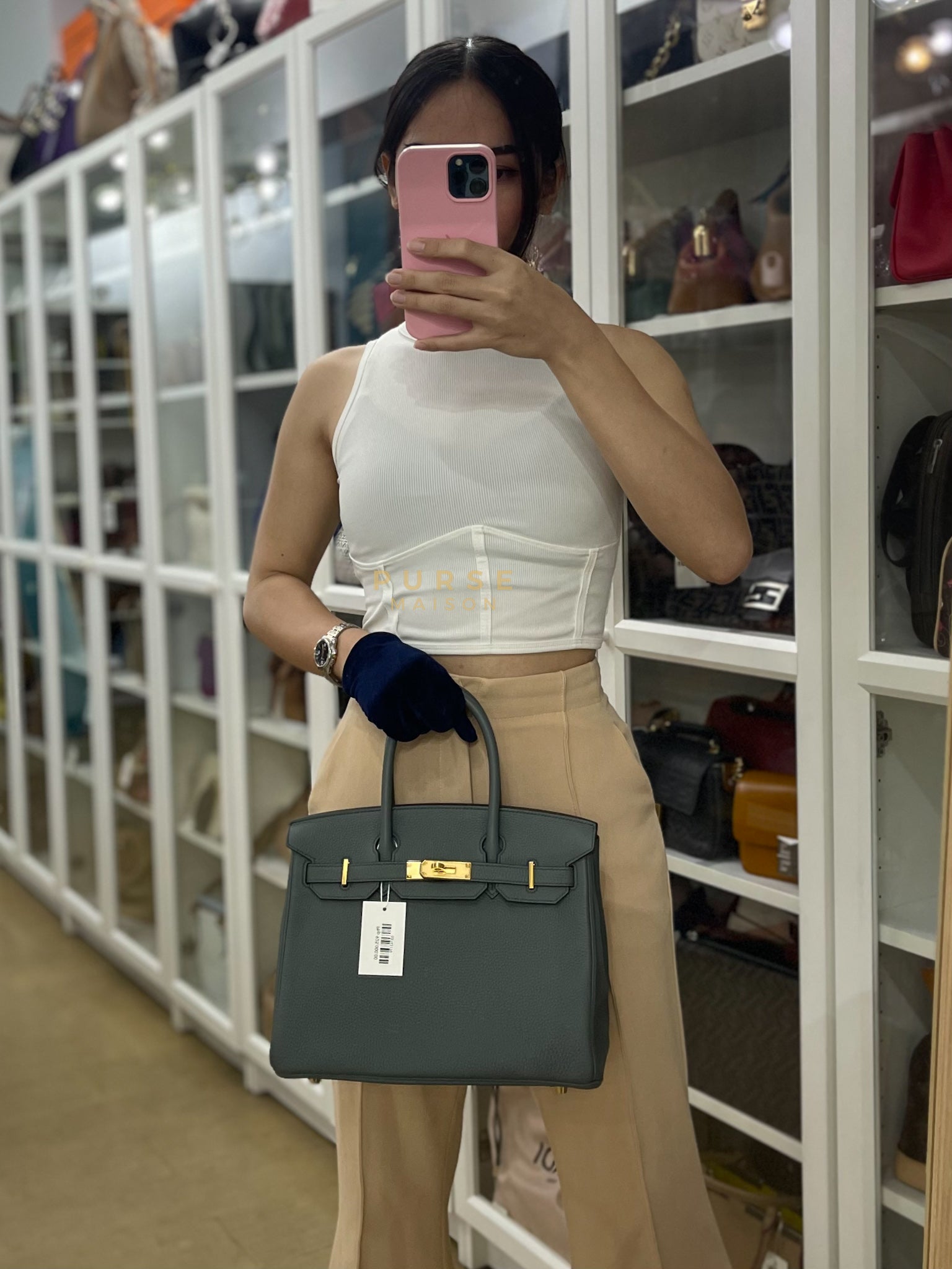 Birkin 30 Retourne Vert Amande in Togo Leather and Gold Hardware Stamp D (2019) | Purse Maison Luxury Bags Shop