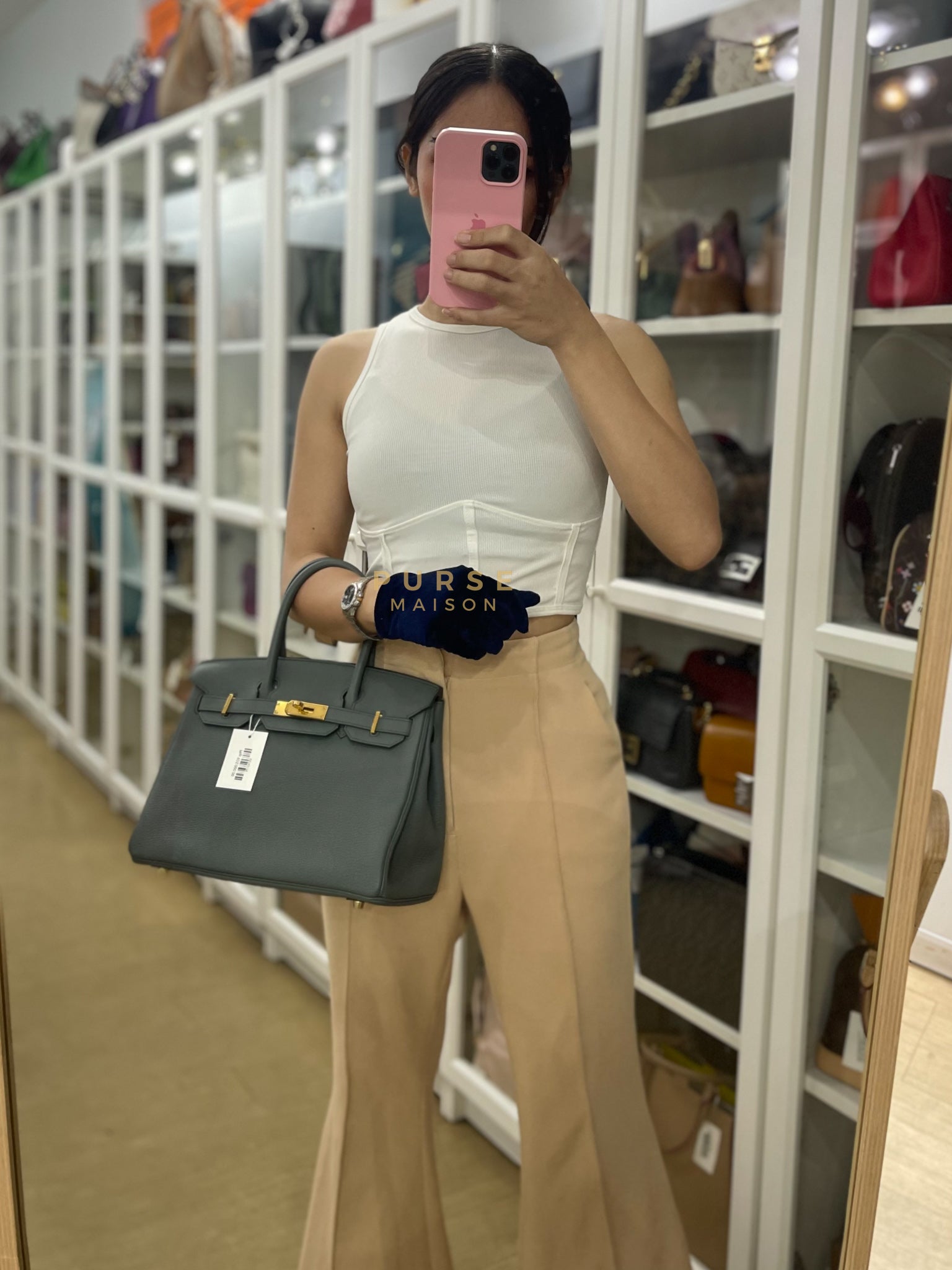 Birkin 30 Retourne Vert Amande in Togo Leather and Gold Hardware Stamp D (2019) | Purse Maison Luxury Bags Shop