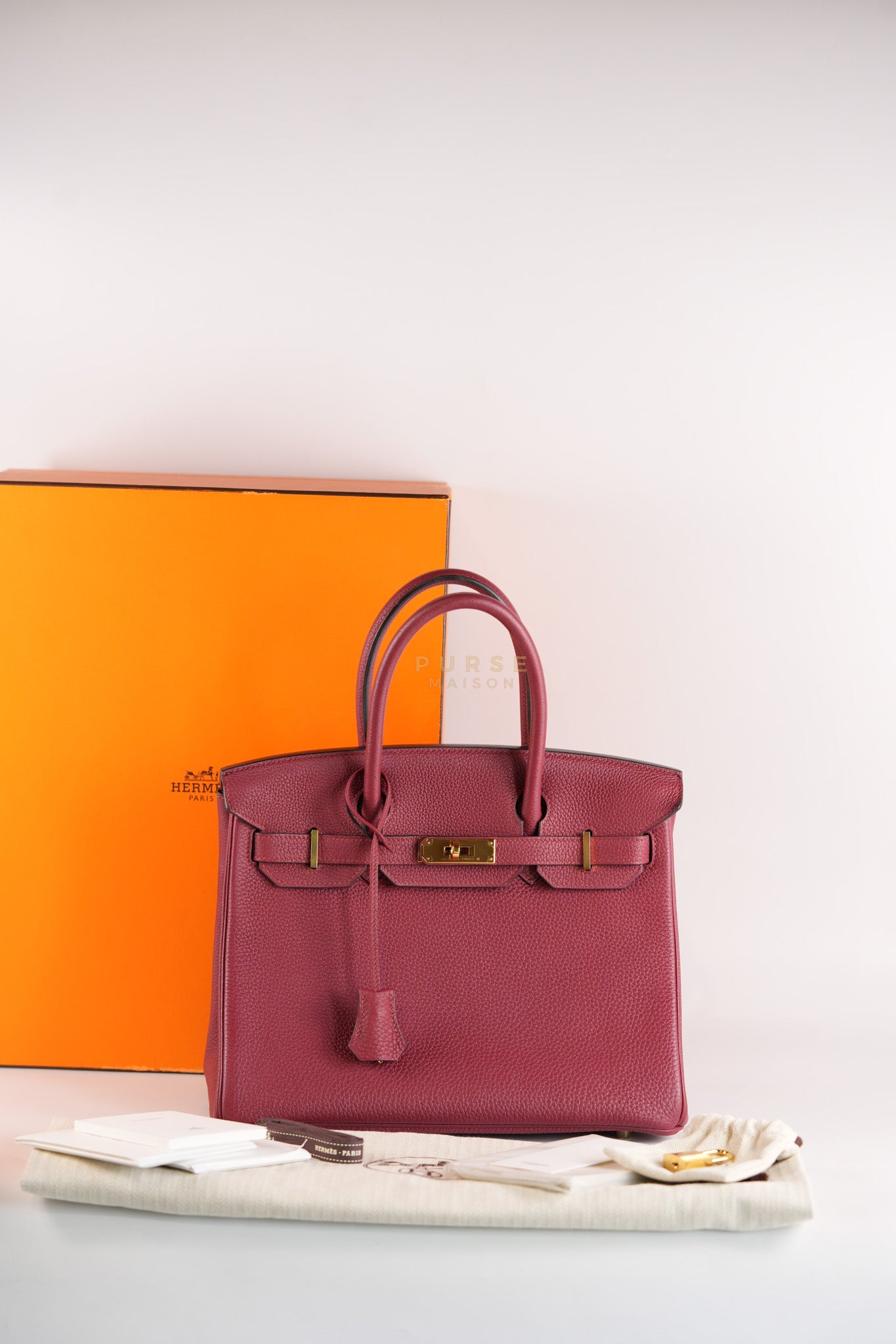 Birkin 30 Rouge Grenat in Togo Leather and Gold Hardware Stamp A (2017) | Purse Maison Luxury Bags Shop