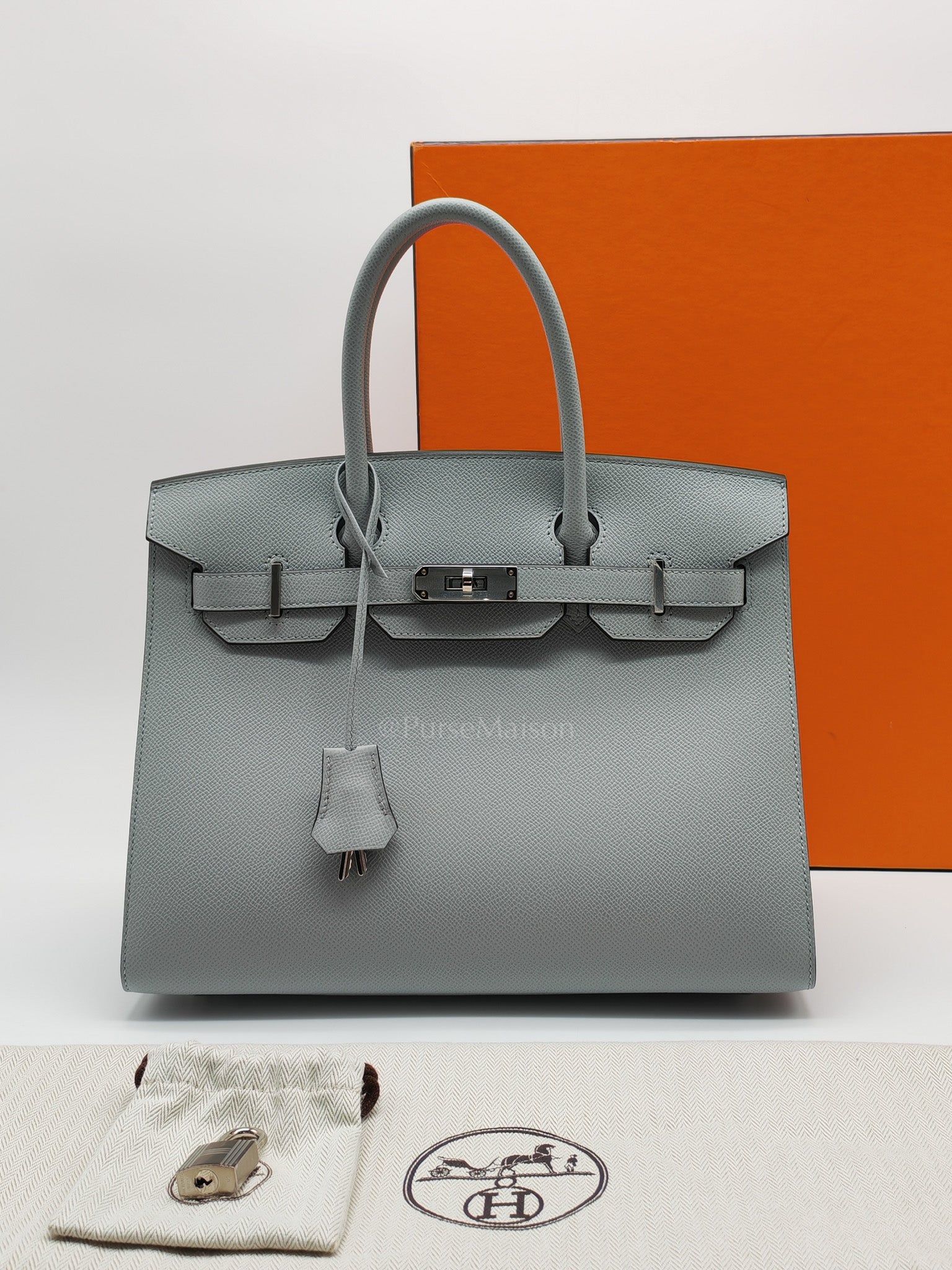 Birkin 30 Sellier in Blue Glacier Epsom Leather and Palladium Hardware Stamp W (2024) | Purse Maison Luxury Bags Shop