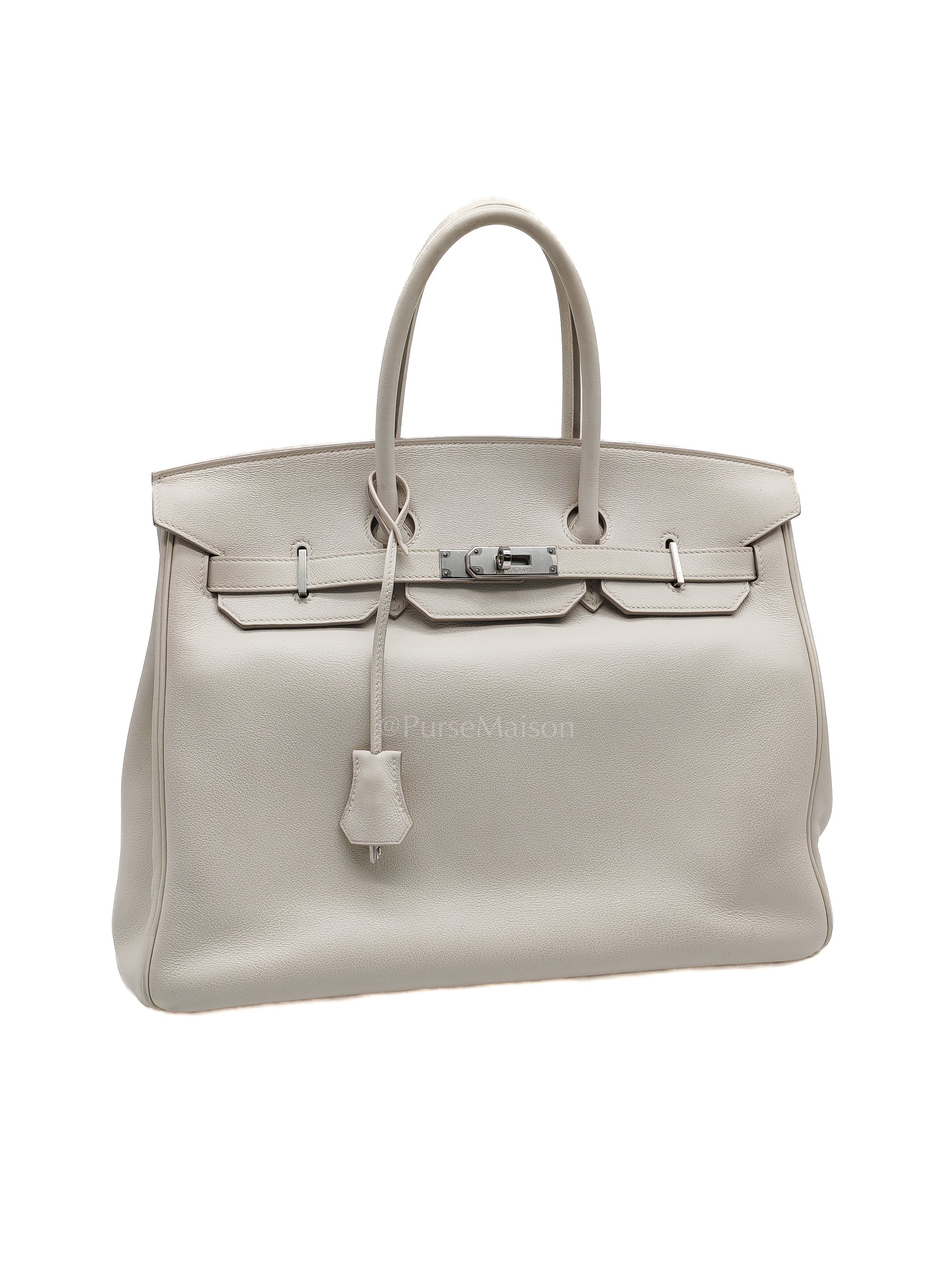Birkin 35 in Nata Evercolor Leather and Palladium Hardware Stamp Square 0 (2011) | Purse Maison Luxury Bags Shop
