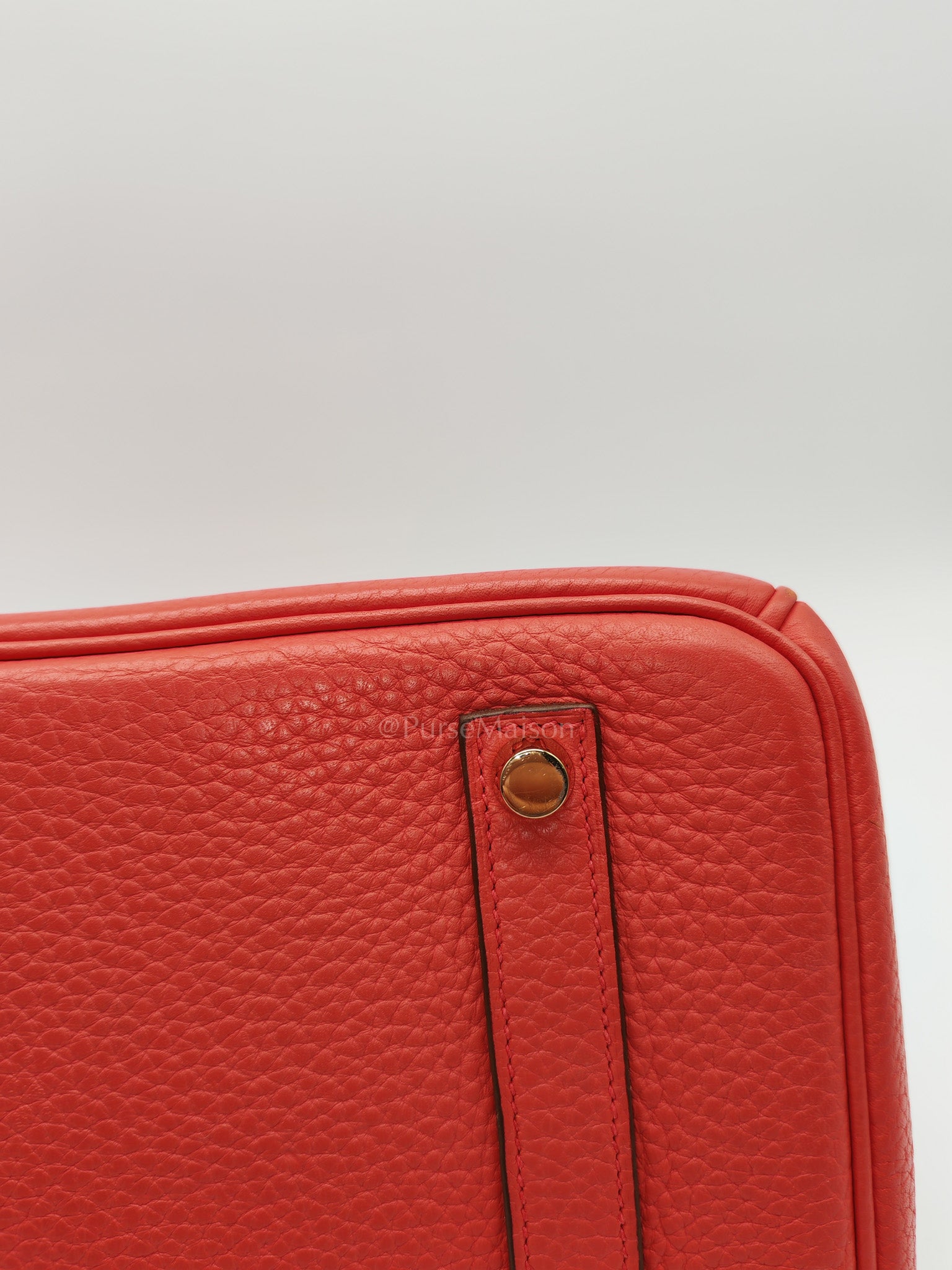 Birkin 35 Retourne in Bougainvillier Clemence Leather and Gold Hardware Stamp Square N (2010) | Purse Maison Luxury Bags Shop