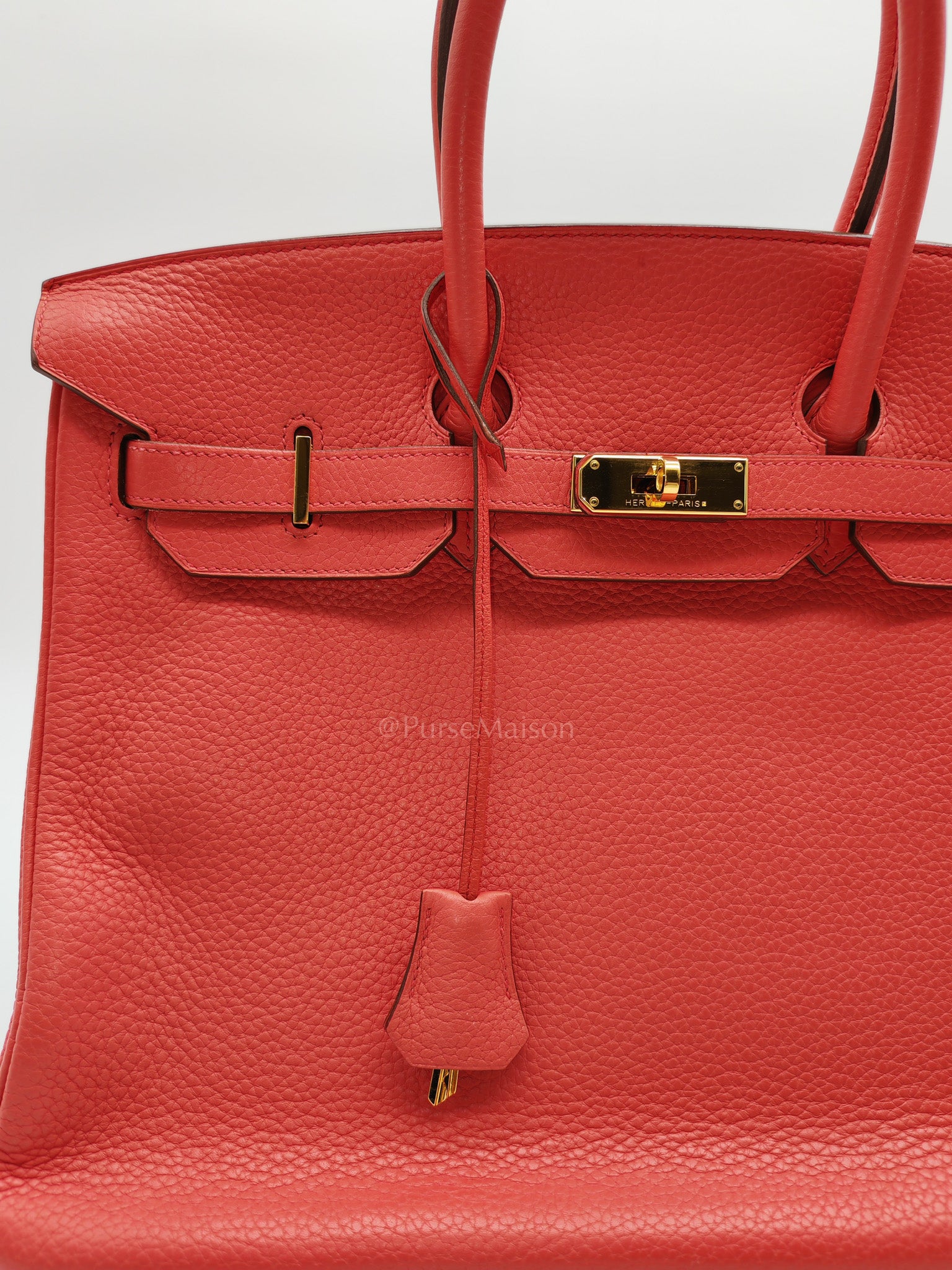 Birkin 35 Retourne in Bougainvillier Clemence Leather and Gold Hardware Stamp Square N (2010) | Purse Maison Luxury Bags Shop