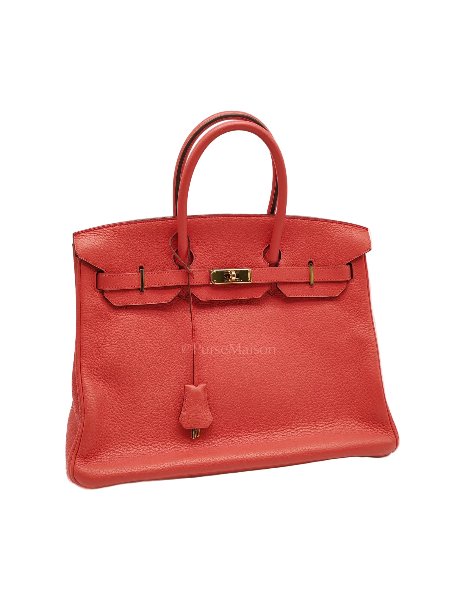 Birkin 35 Retourne in Bougainvillier Clemence Leather and Gold Hardware Stamp Square N (2010) | Purse Maison Luxury Bags Shop