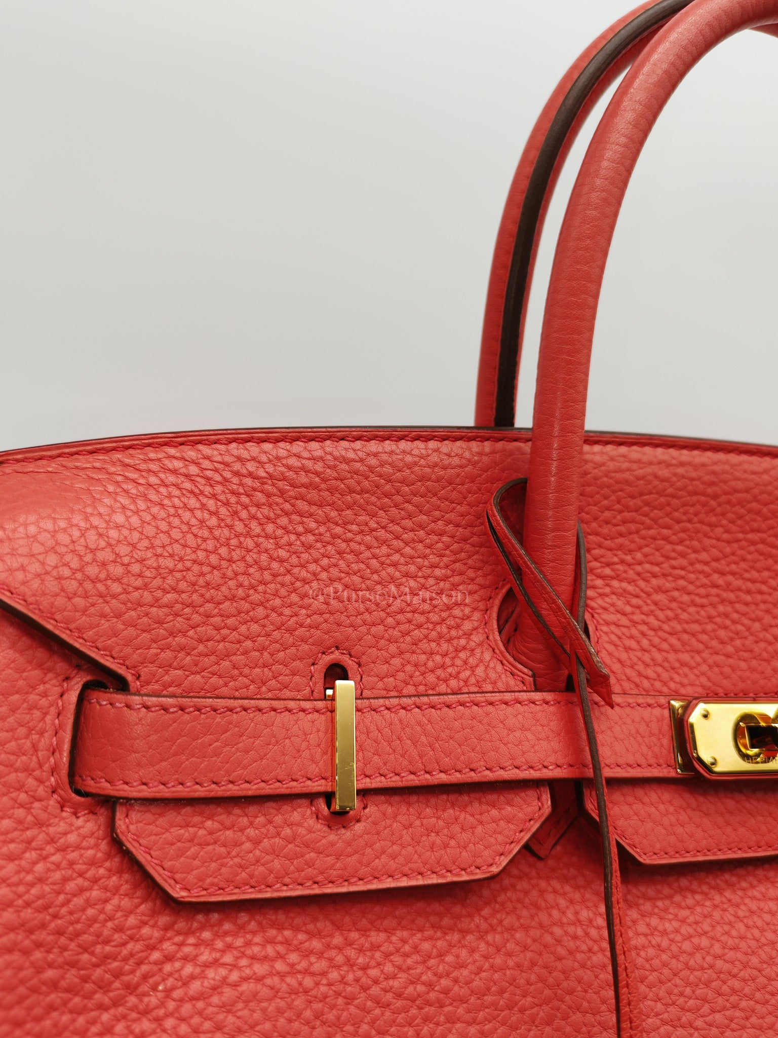 Birkin 35 Retourne in Bougainvillier Clemence Leather and Gold Hardware Stamp Square N (2010) | Purse Maison Luxury Bags Shop