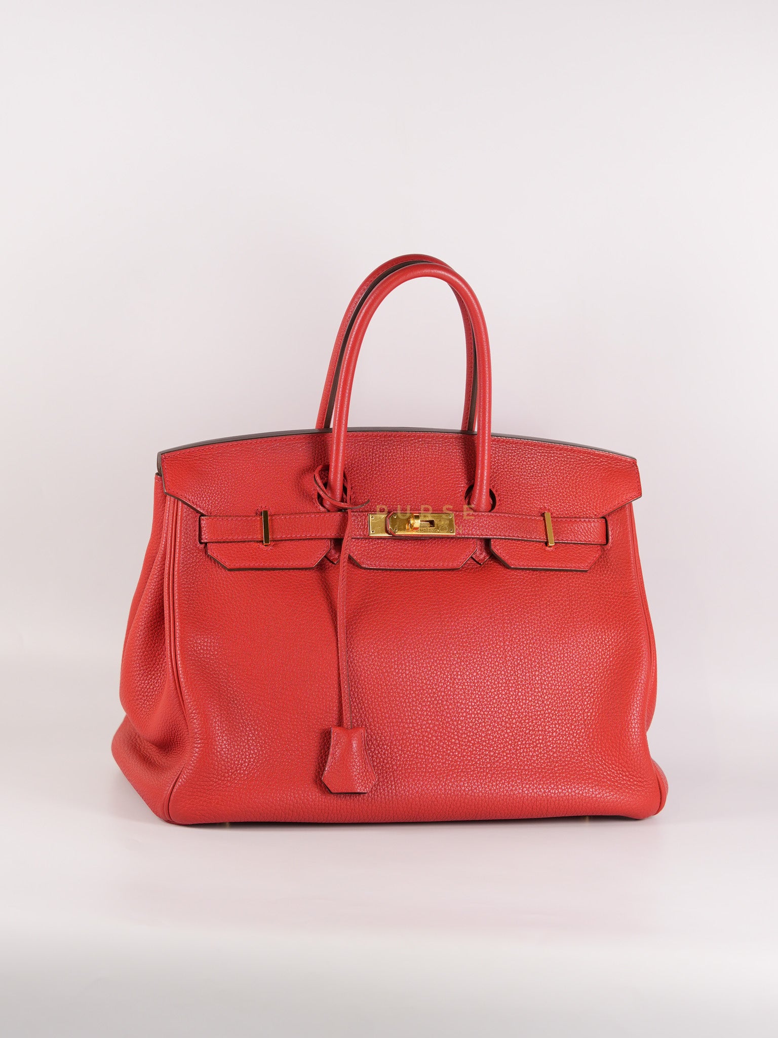 Birkin 35 Retourne Red in Togo Leather Dark Red Chevre interior and Gold Hardware Stamp P Square (2012) | Purse Maison Luxury Bags Shop
