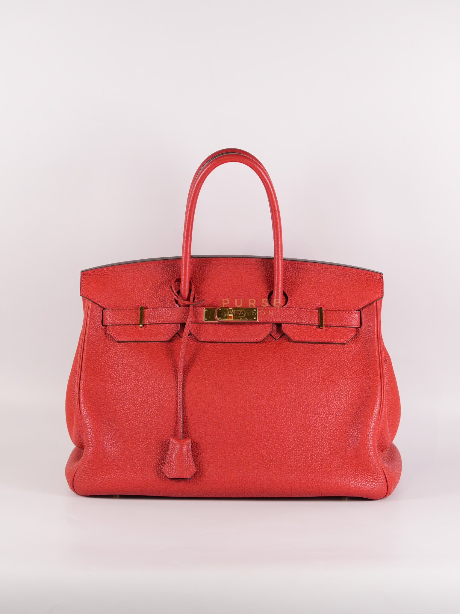 Birkin 35 Retourne Red in Togo Leather Dark Red Chevre interior and Gold Hardware Stamp P Square (2012) | Purse Maison Luxury Bags Shop