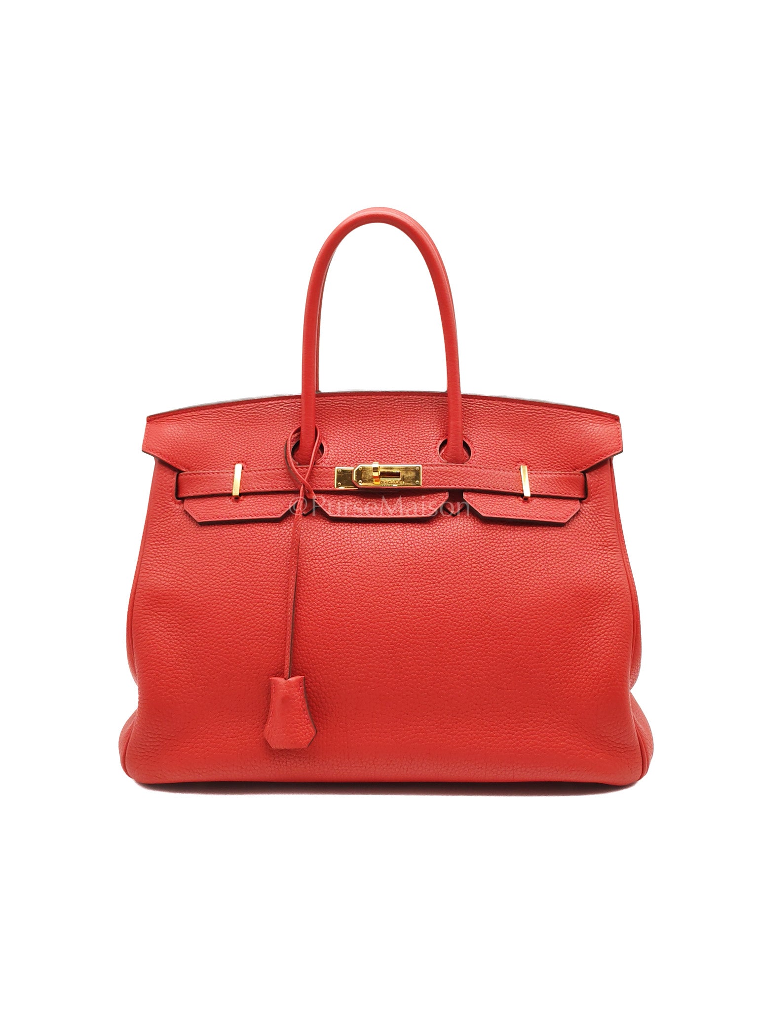 Birkin 35 Retourne Red in Togo Leather Dark Red Chevre interior and Gold Hardware Stamp P Square (2012) | Purse Maison Luxury Bags Shop