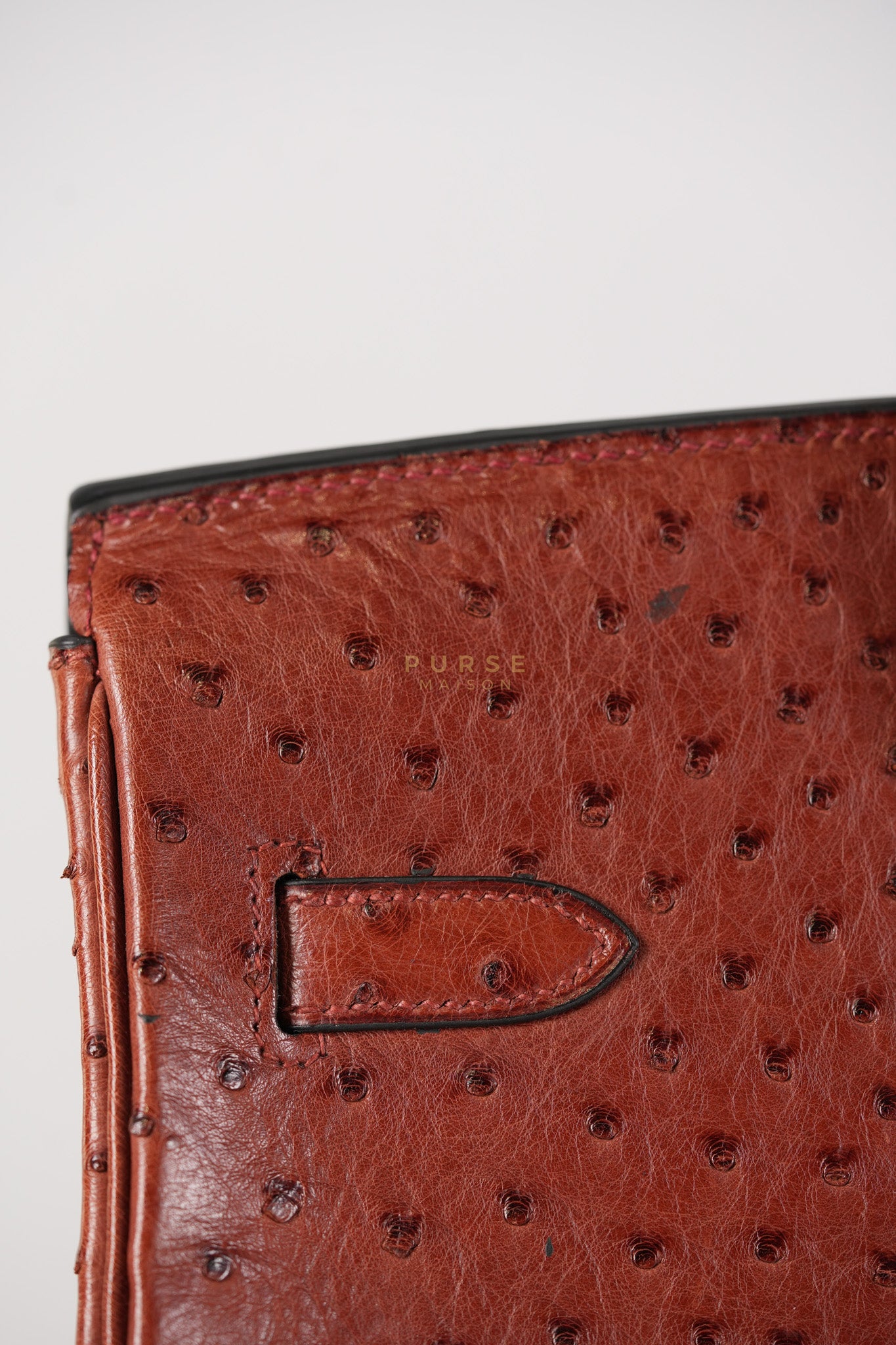 Birkin 35 Retourne Rouge in Ostrich Leather and Palladium Hardware Stamp Square D (2000) | Purse Maison Luxury Bags Shop