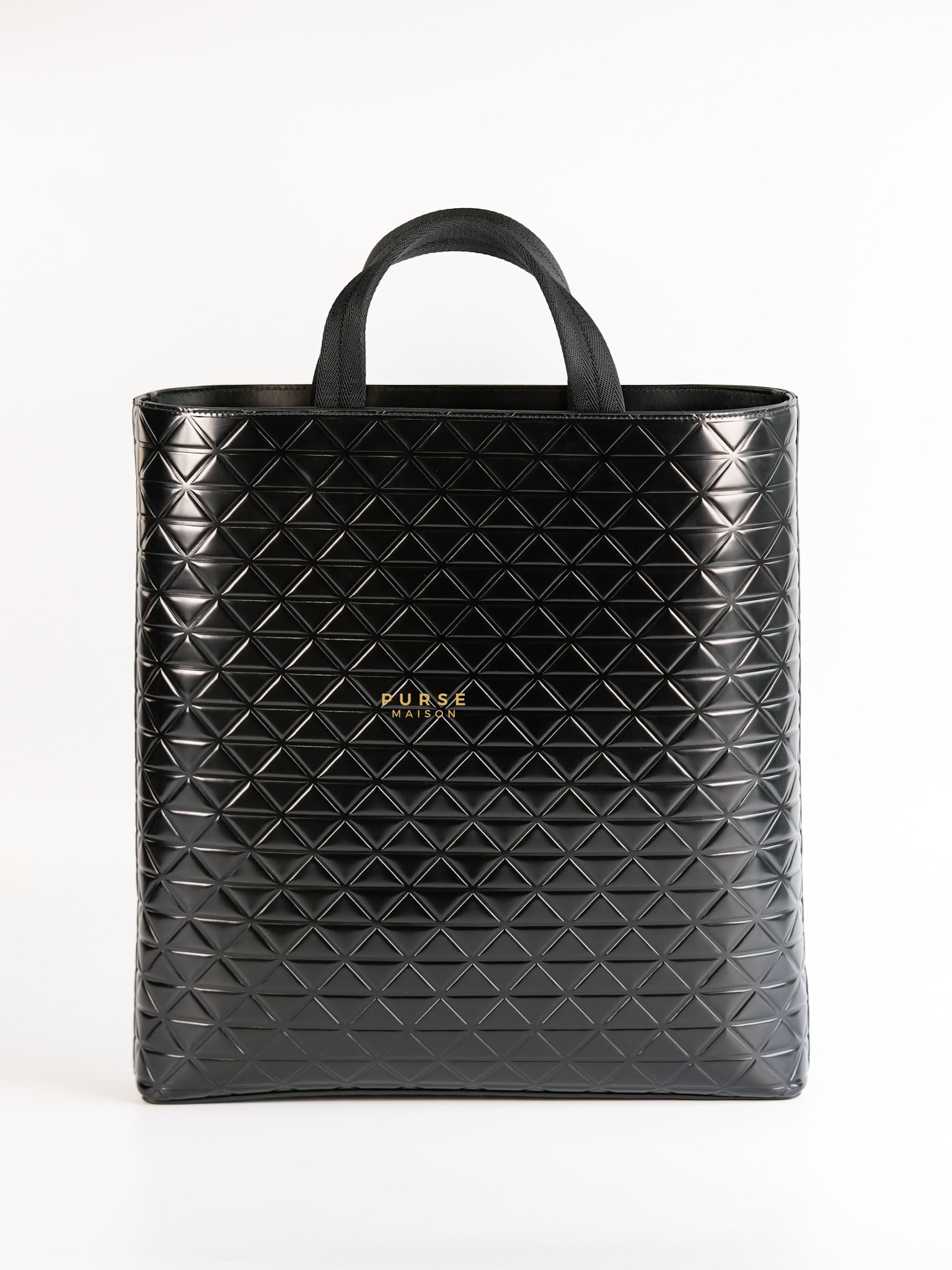 Black Embossed-Printed Shopping Bag with Detachable Water Bottle | Purse Maison Luxury Bags Shop