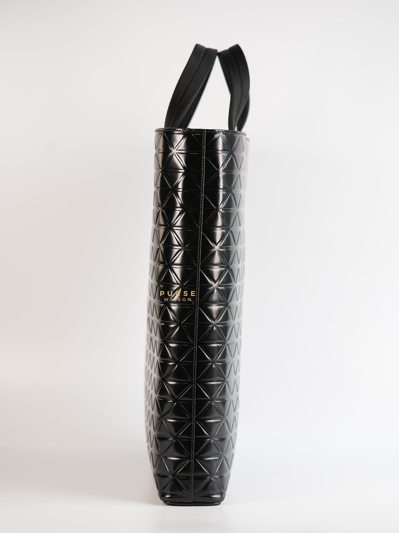 Black Embossed-Printed Shopping Bag with Detachable Water Bottle | Purse Maison Luxury Bags Shop