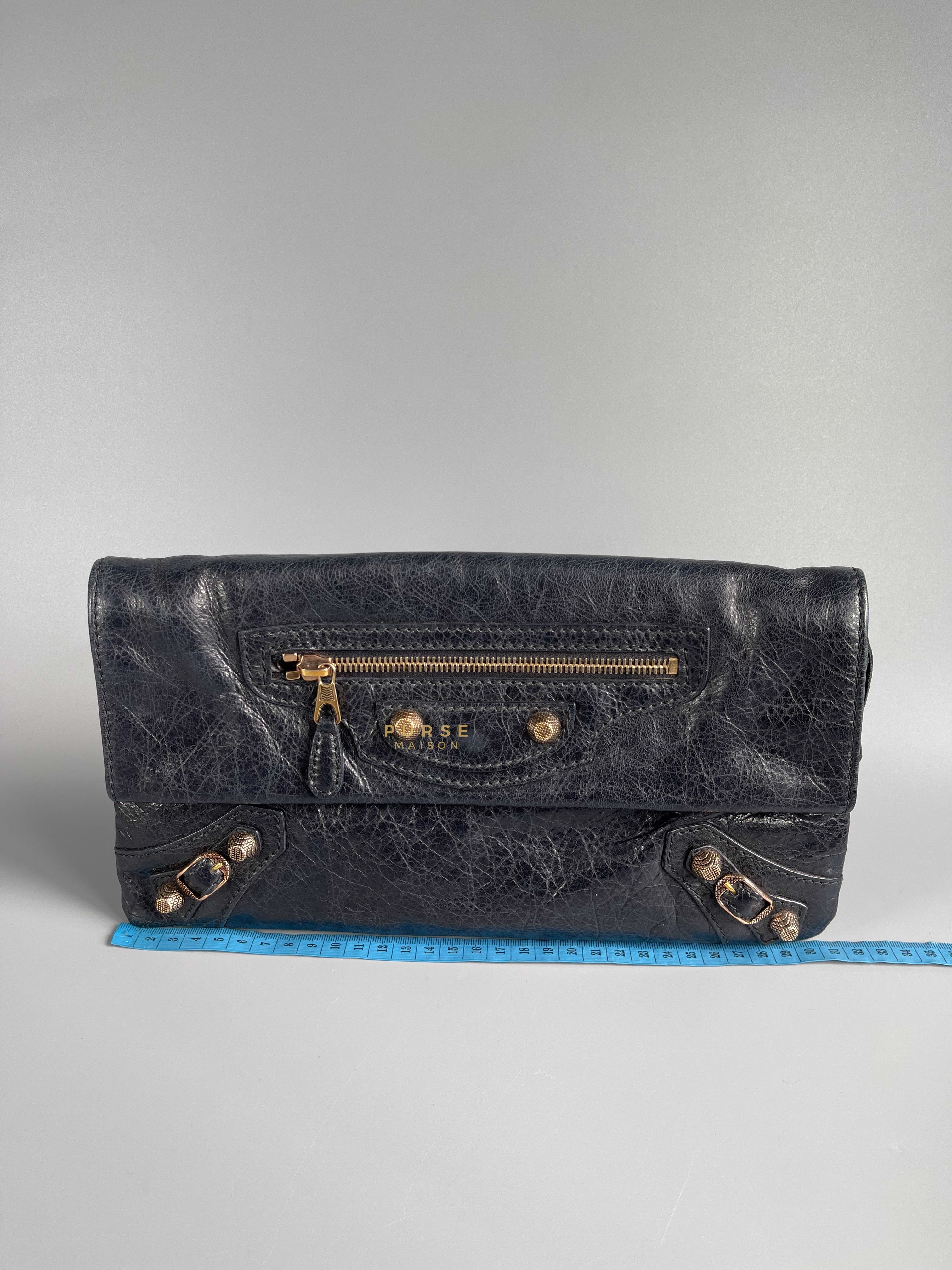 Balenciaga Metallic Edge Black Envelope Clutch | Purse Maison Luxury Bags Shop