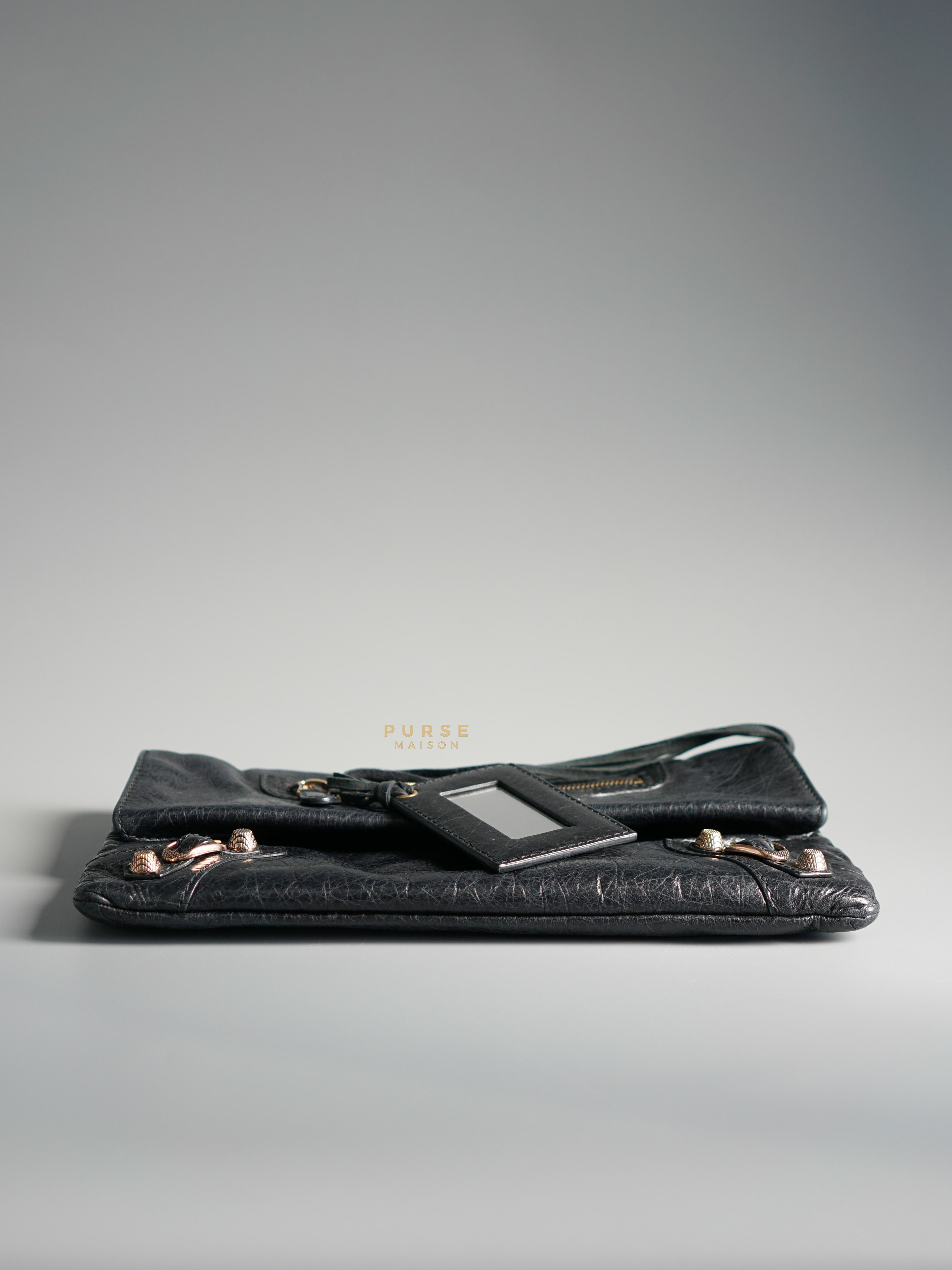 Balenciaga Metallic Edge Black Envelope Clutch | Purse Maison Luxury Bags Shop