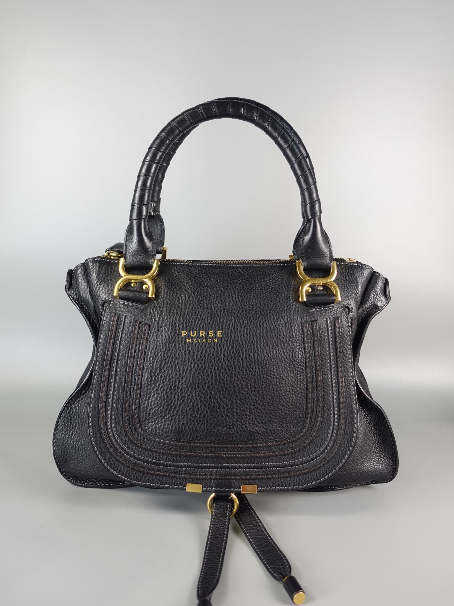 Black Leather Medium Marcie Satchel Bag | Purse Maison Luxury Bags Shop