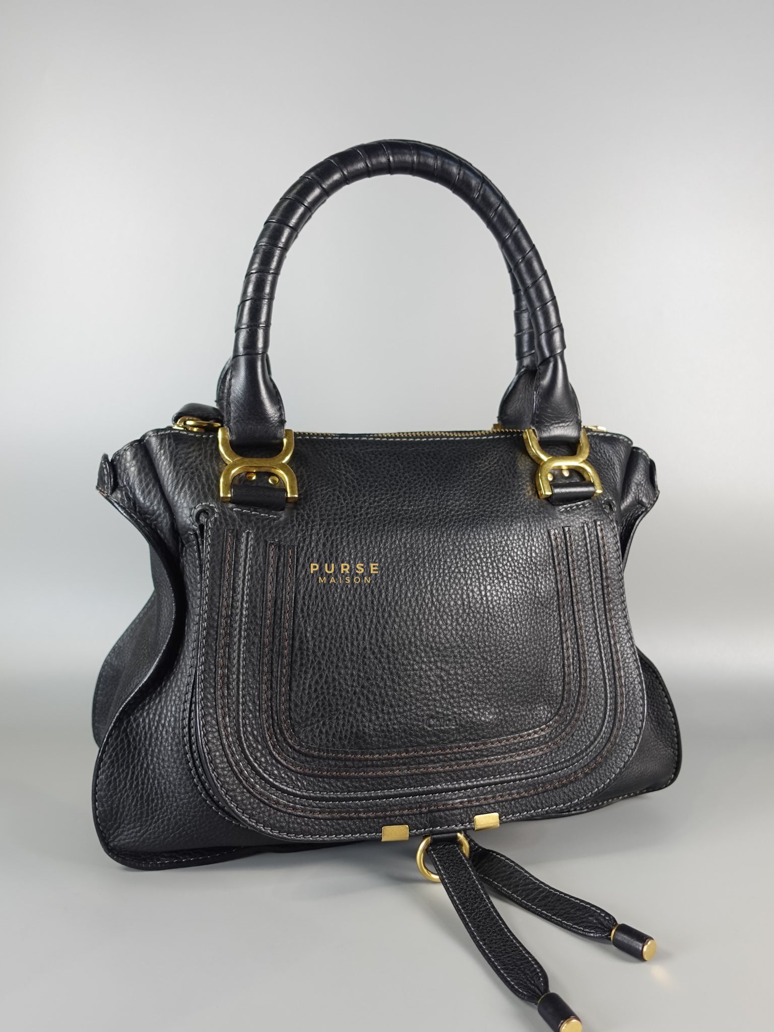 Black Leather Medium Marcie Satchel Bag | Purse Maison Luxury Bags Shop