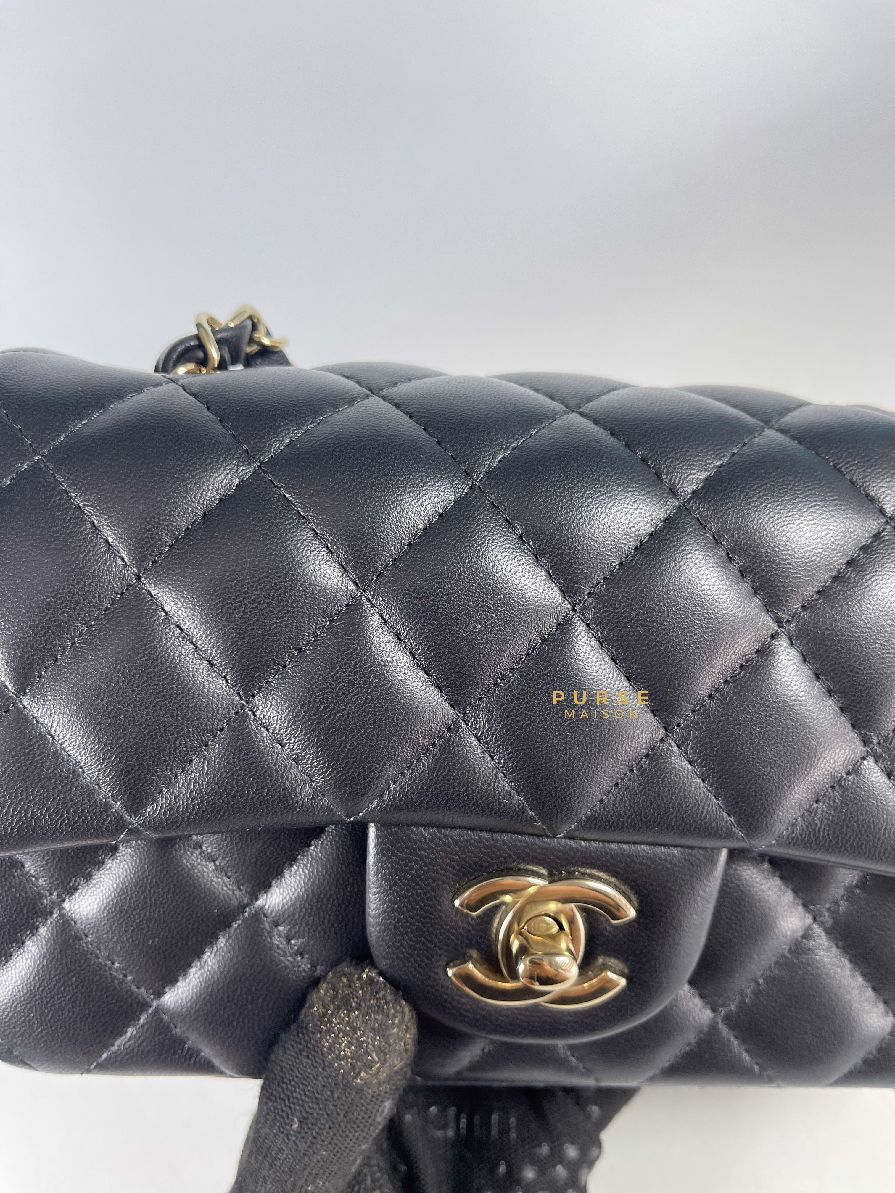 Chanel Black Mini Rectangle in Quilted Black Lambskin and Light Gold Hardware (Microchip) | Purse Maison Luxury Bags Shop