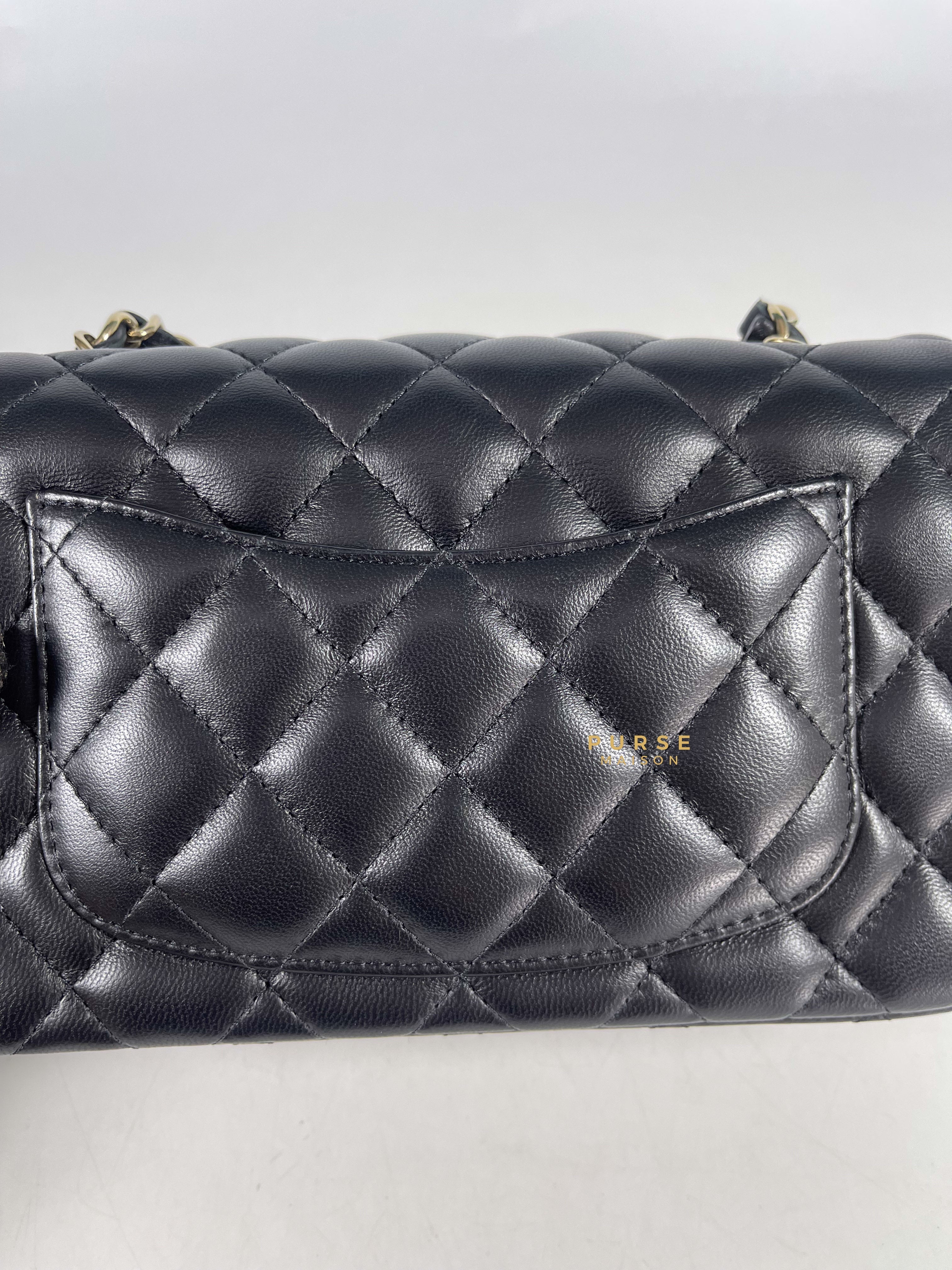 Chanel Black Mini Rectangle in Quilted Black Lambskin and Light Gold Hardware (Microchip) | Purse Maison Luxury Bags Shop