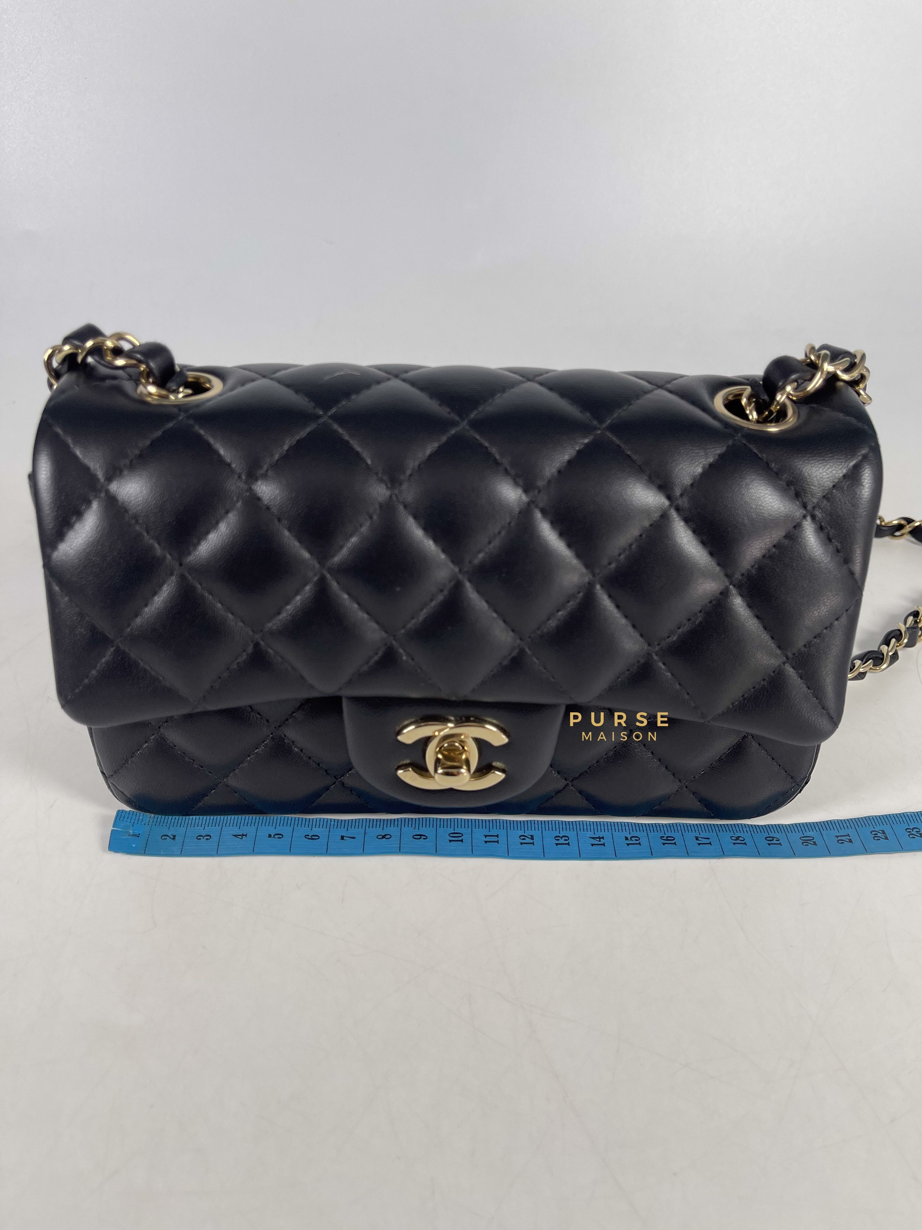 Chanel Black Mini Rectangle in Quilted Black Lambskin and Light Gold Hardware (Microchip) | Purse Maison Luxury Bags Shop