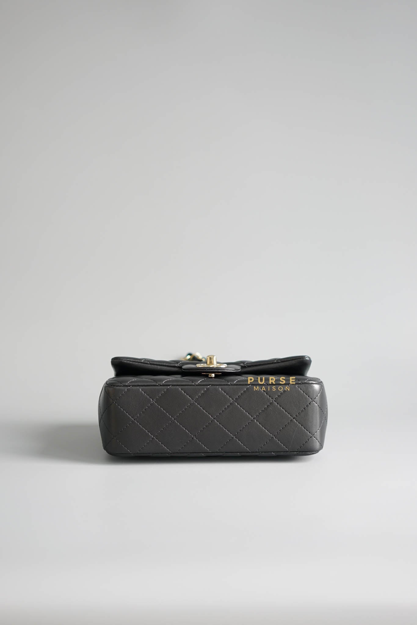 Chanel Black Mini Rectangle in Quilted Black Lambskin and Light Gold Hardware (Microchip) | Purse Maison Luxury Bags Shop