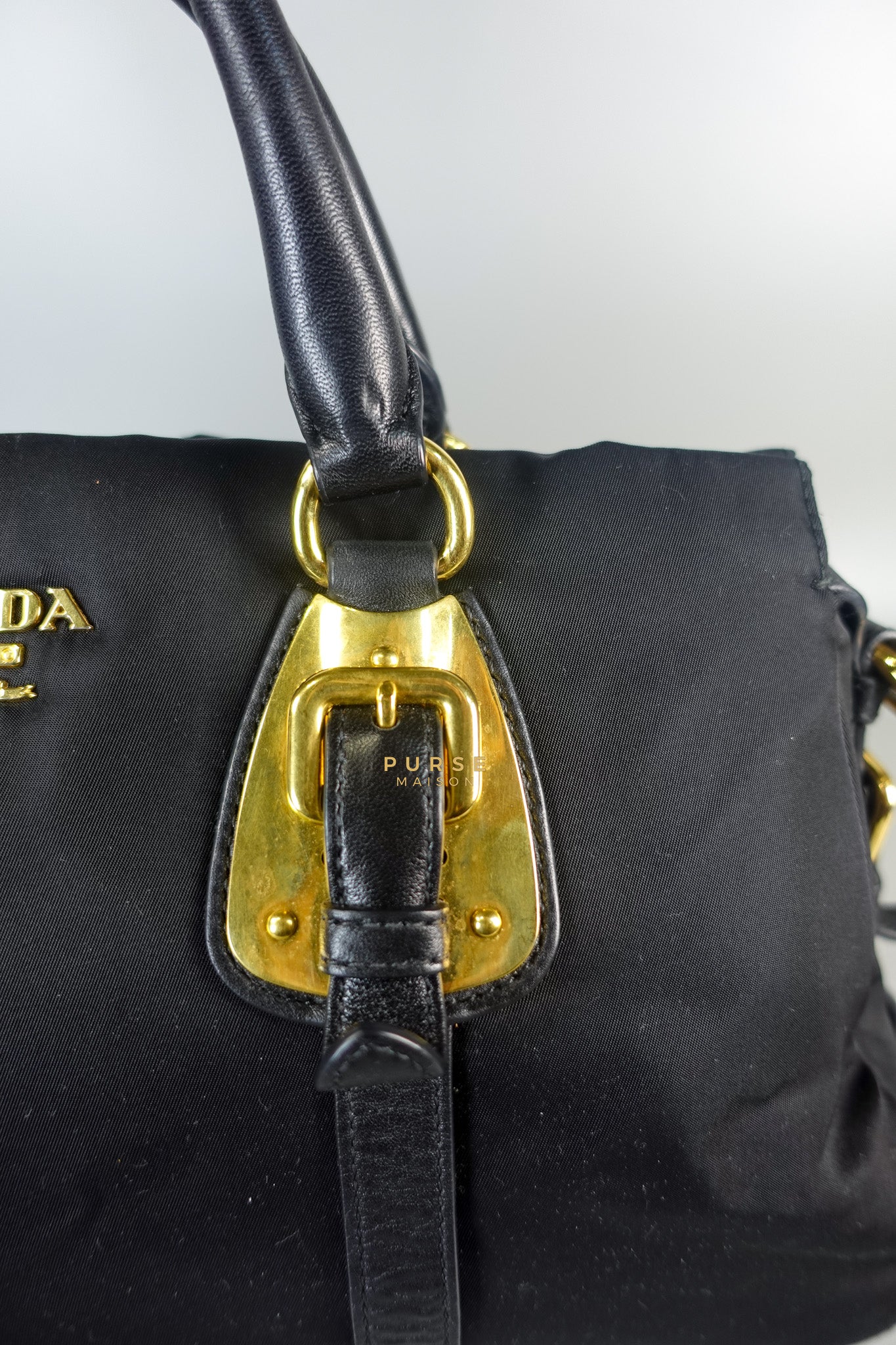 Black Nylon Tessuto And Leather Bauletto Shoulder Bag | Purse Maison Luxury Bags Shop