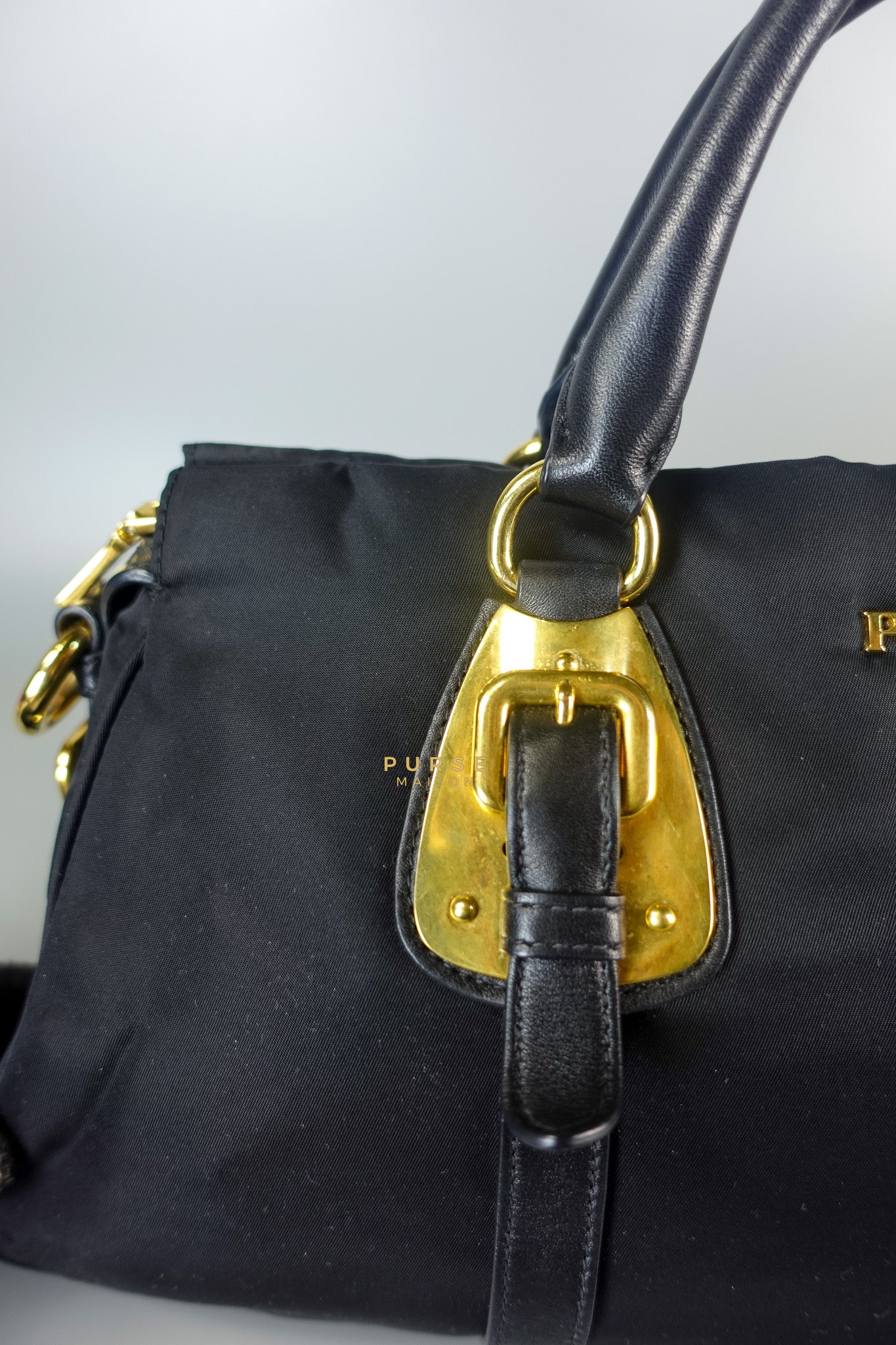 Black Nylon Tessuto And Leather Bauletto Shoulder Bag | Purse Maison Luxury Bags Shop