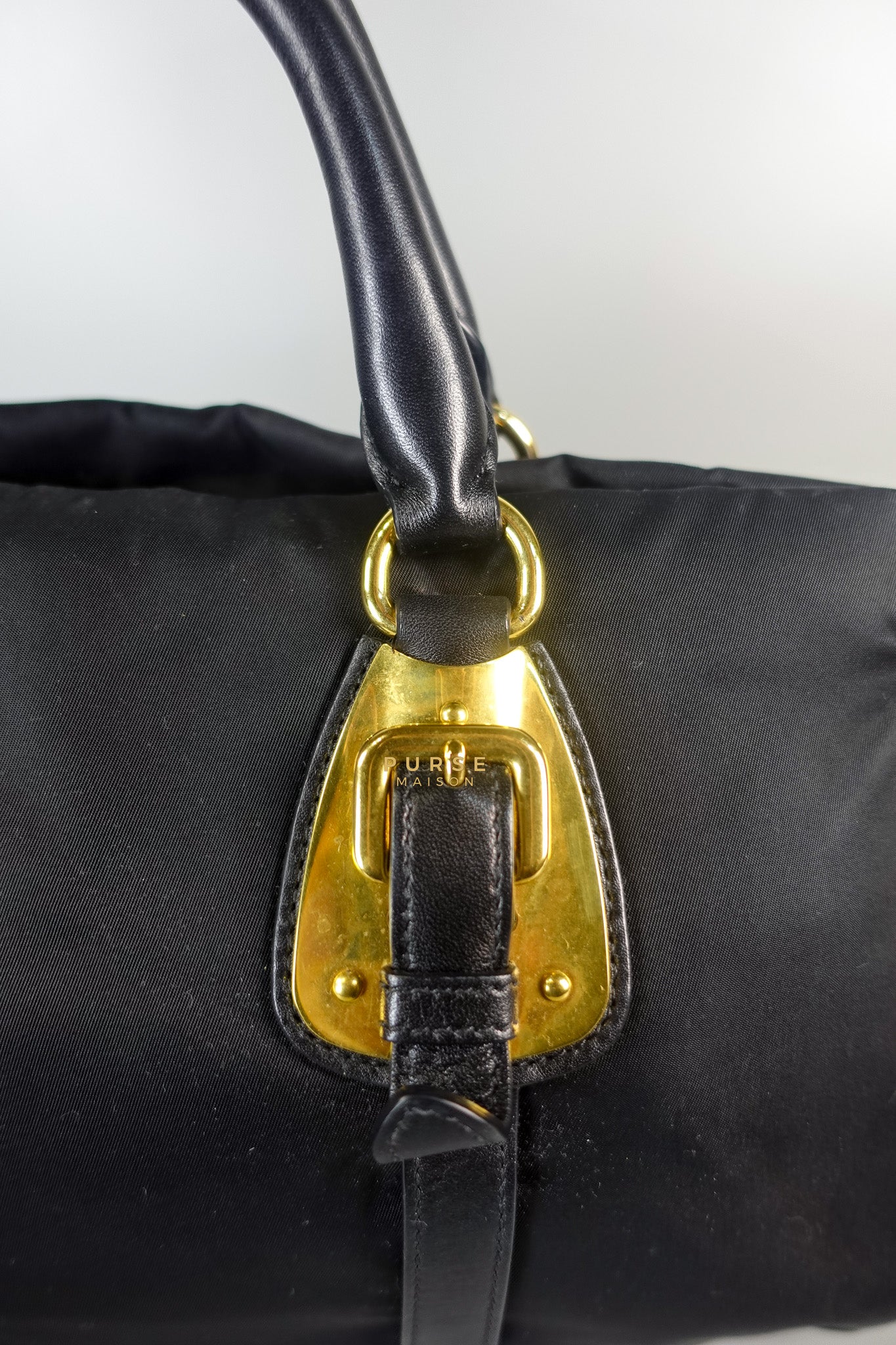 Black Nylon Tessuto And Leather Bauletto Shoulder Bag | Purse Maison Luxury Bags Shop