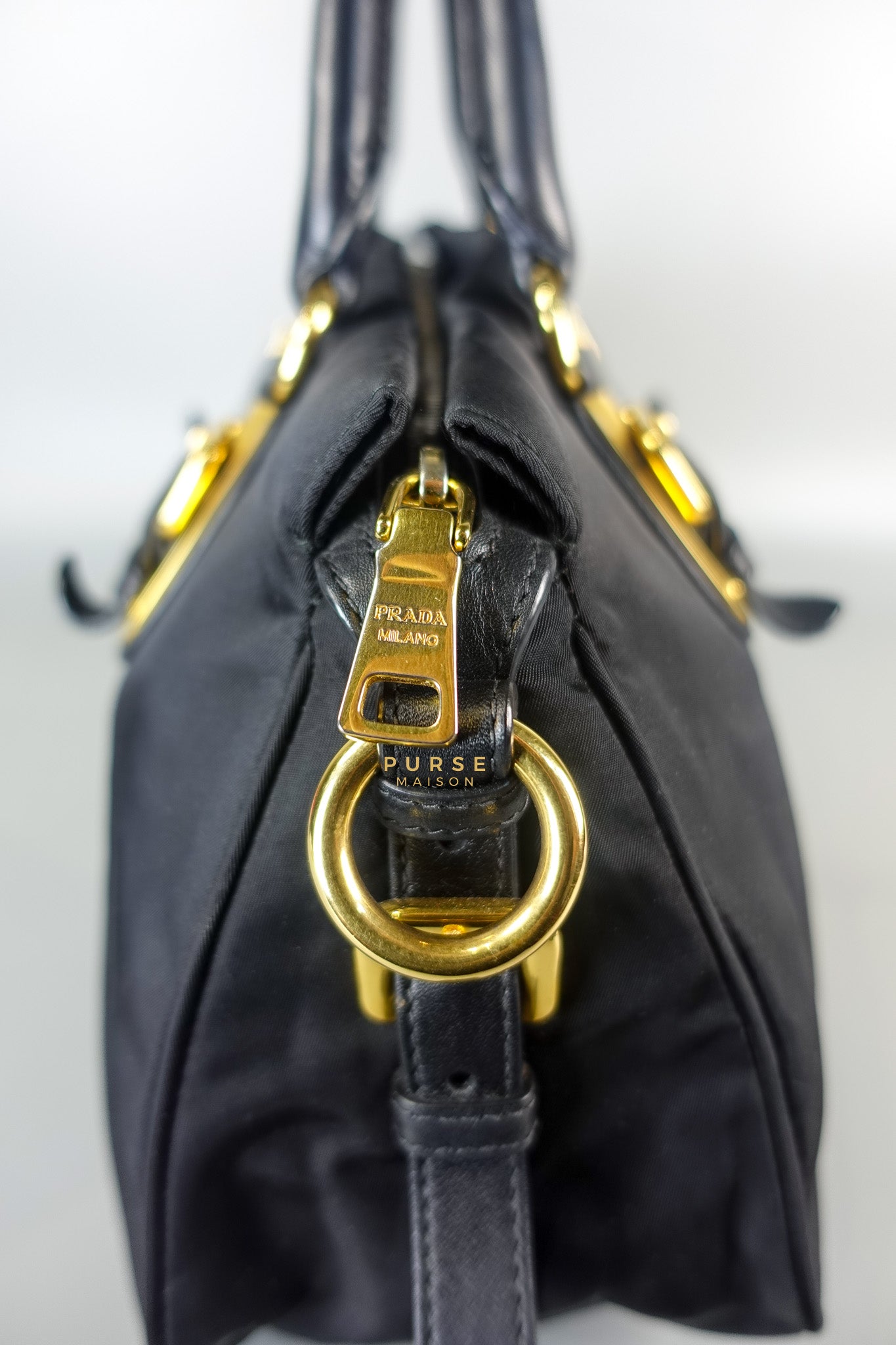 Black Nylon Tessuto And Leather Bauletto Shoulder Bag | Purse Maison Luxury Bags Shop