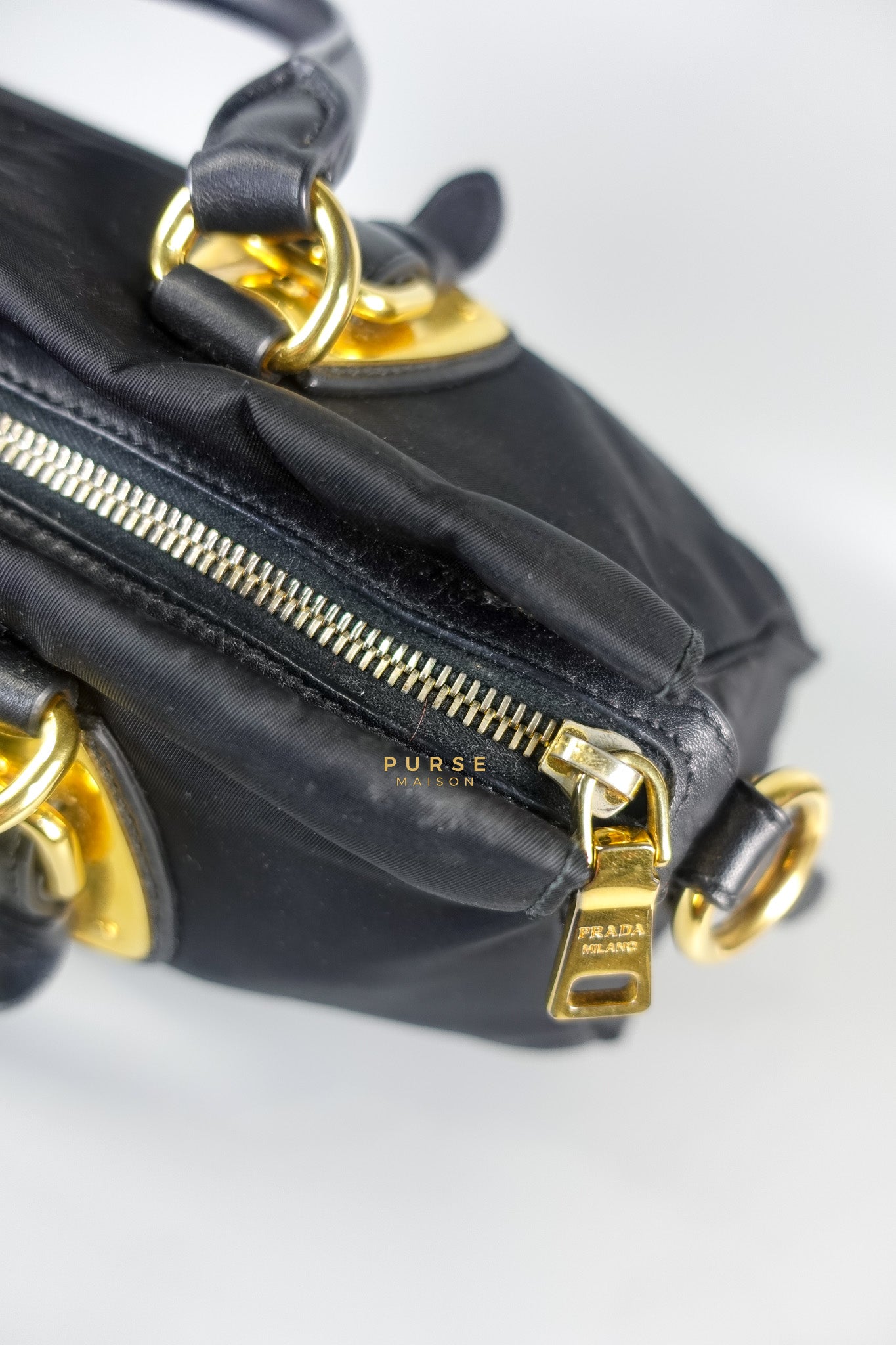 Black Nylon Tessuto And Leather Bauletto Shoulder Bag | Purse Maison Luxury Bags Shop