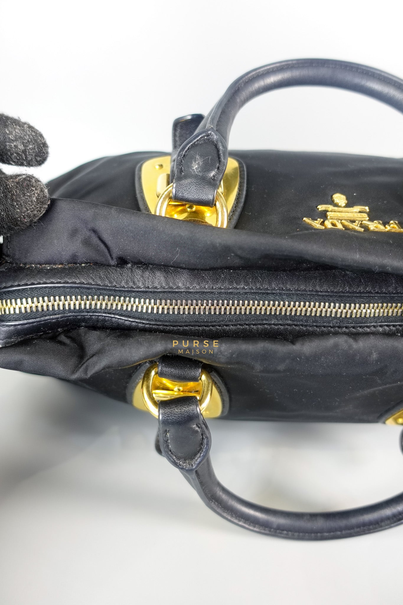 Black Nylon Tessuto And Leather Bauletto Shoulder Bag | Purse Maison Luxury Bags Shop