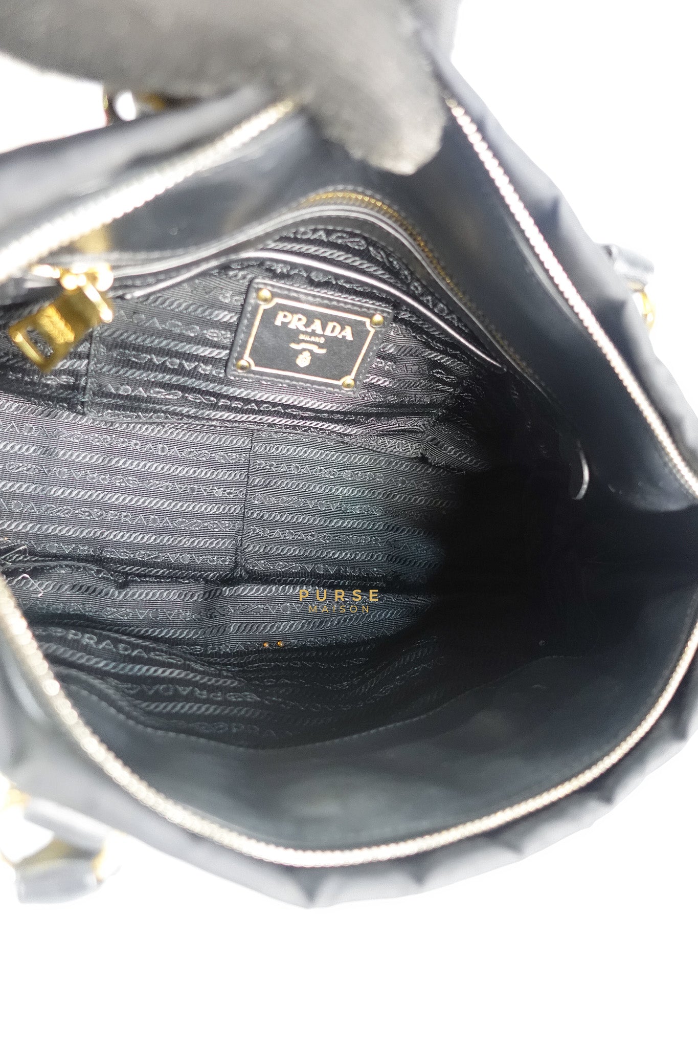 Black Nylon Tessuto And Leather Bauletto Shoulder Bag | Purse Maison Luxury Bags Shop