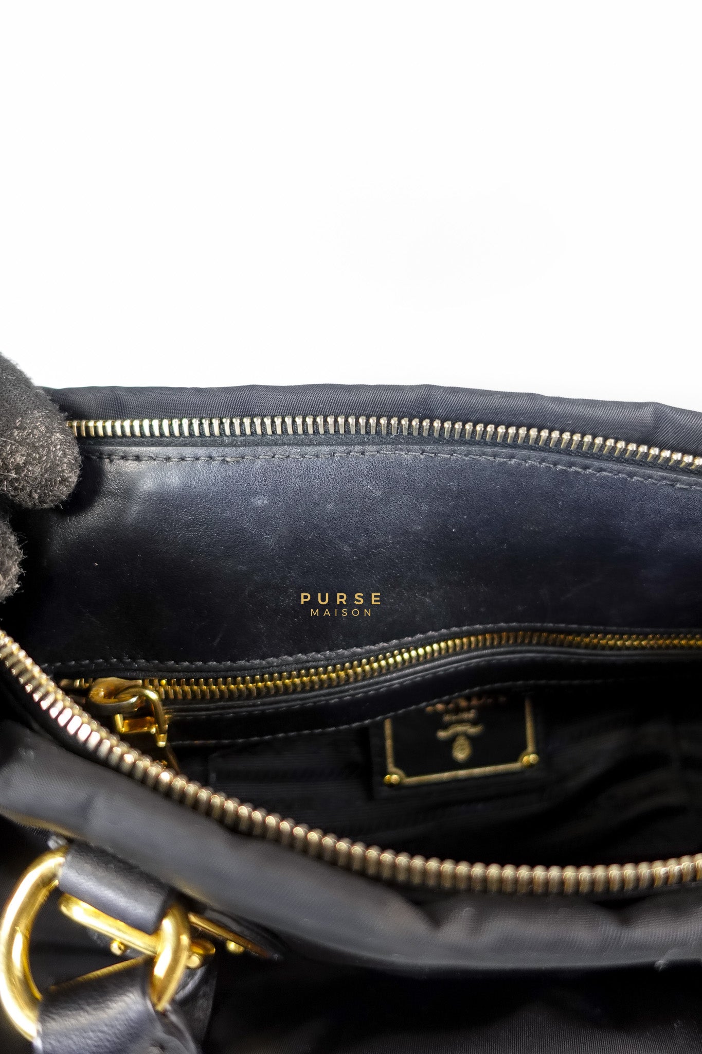 Black Nylon Tessuto And Leather Bauletto Shoulder Bag | Purse Maison Luxury Bags Shop