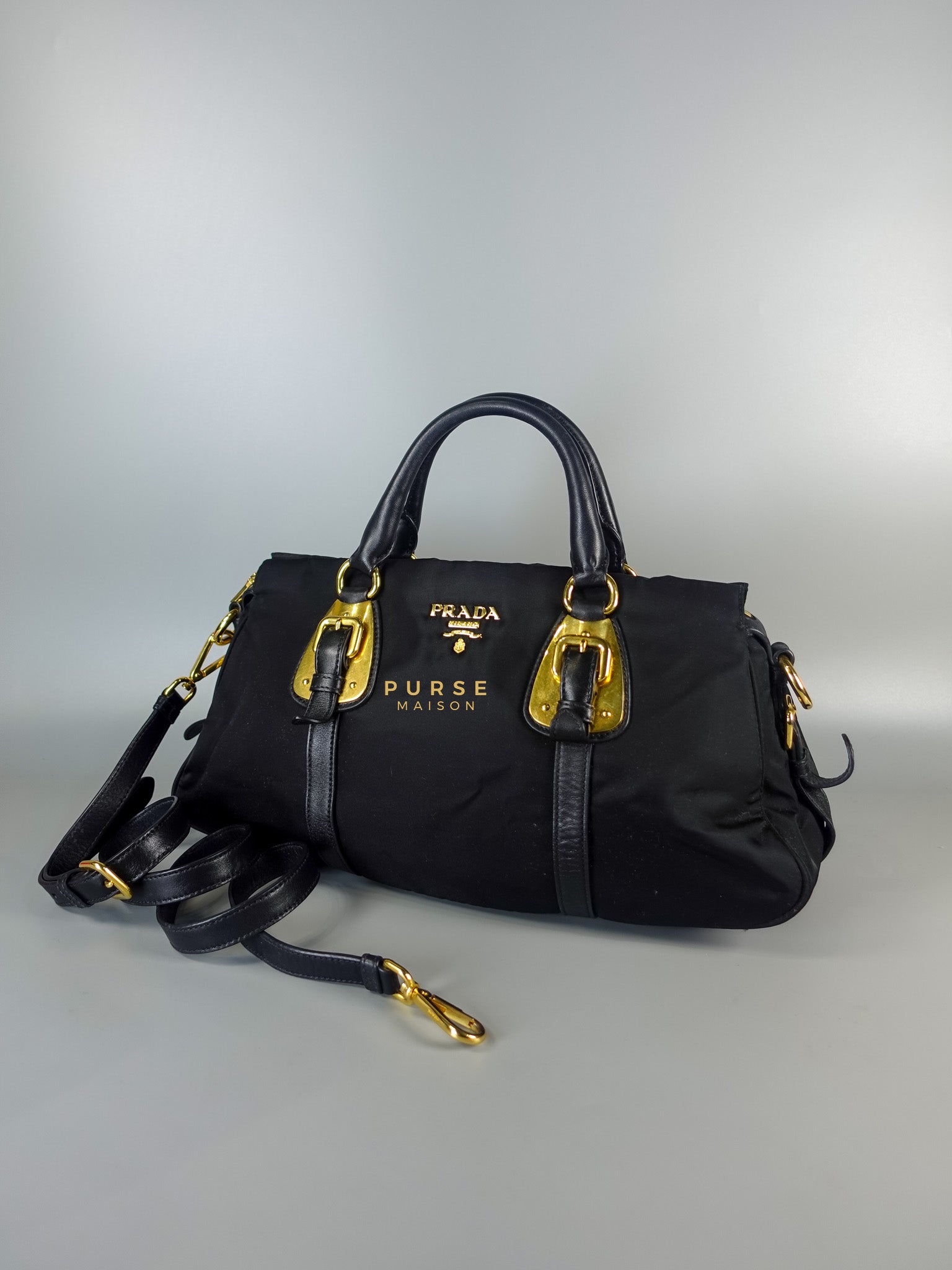 Black Nylon Tessuto And Leather Bauletto Shoulder Bag | Purse Maison Luxury Bags Shop