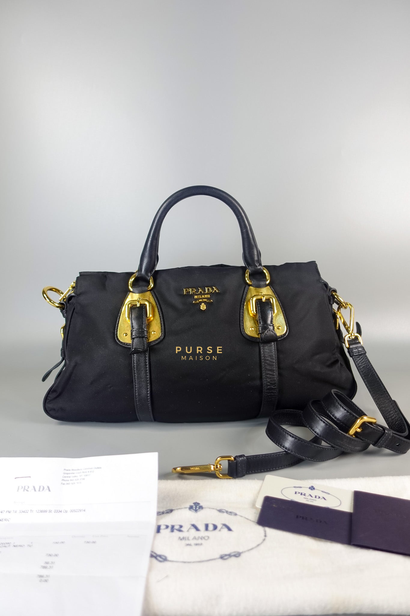 Black Nylon Tessuto And Leather Bauletto Shoulder Bag | Purse Maison Luxury Bags Shop