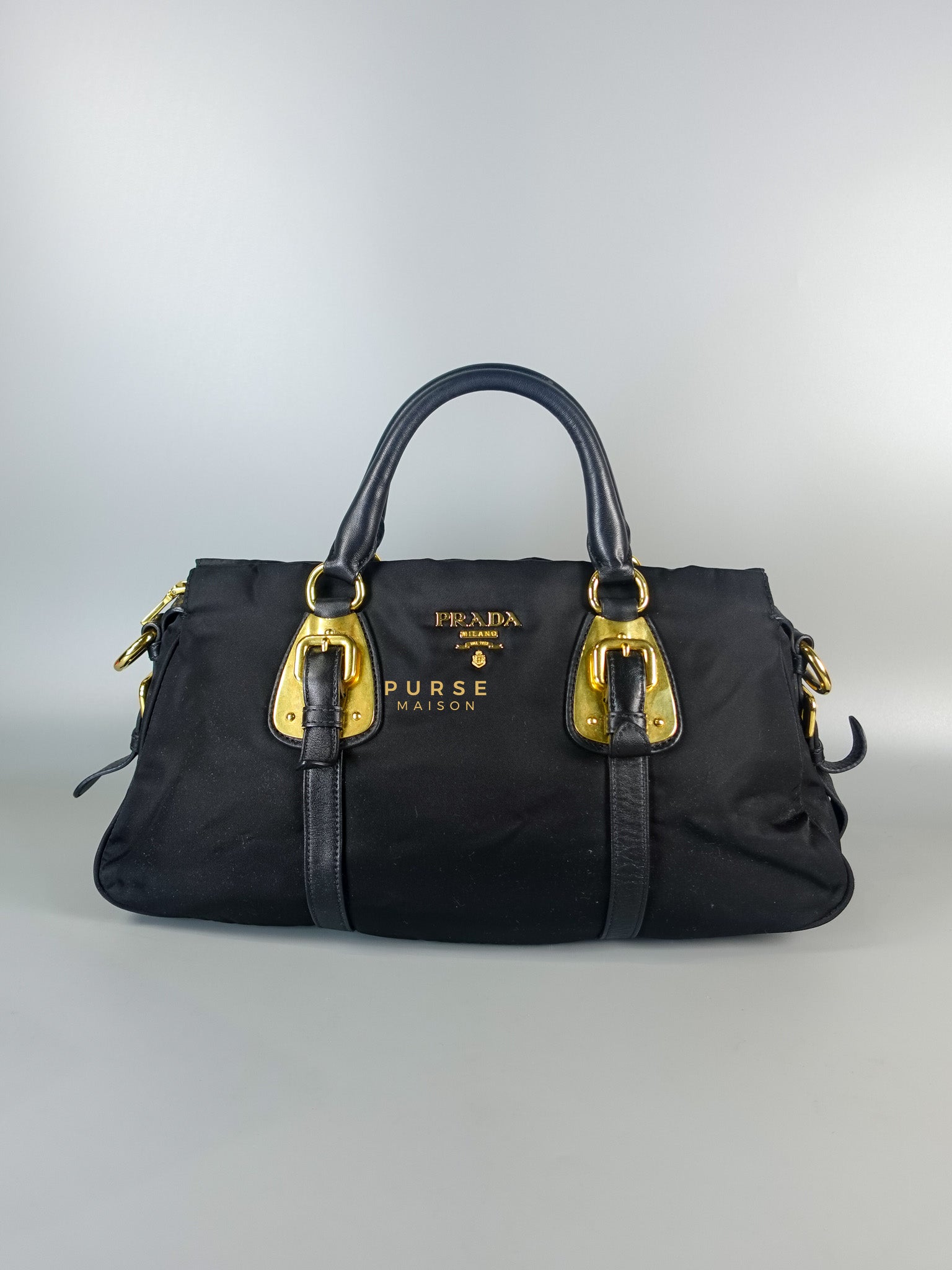 Black Nylon Tessuto And Leather Bauletto Shoulder Bag | Purse Maison Luxury Bags Shop