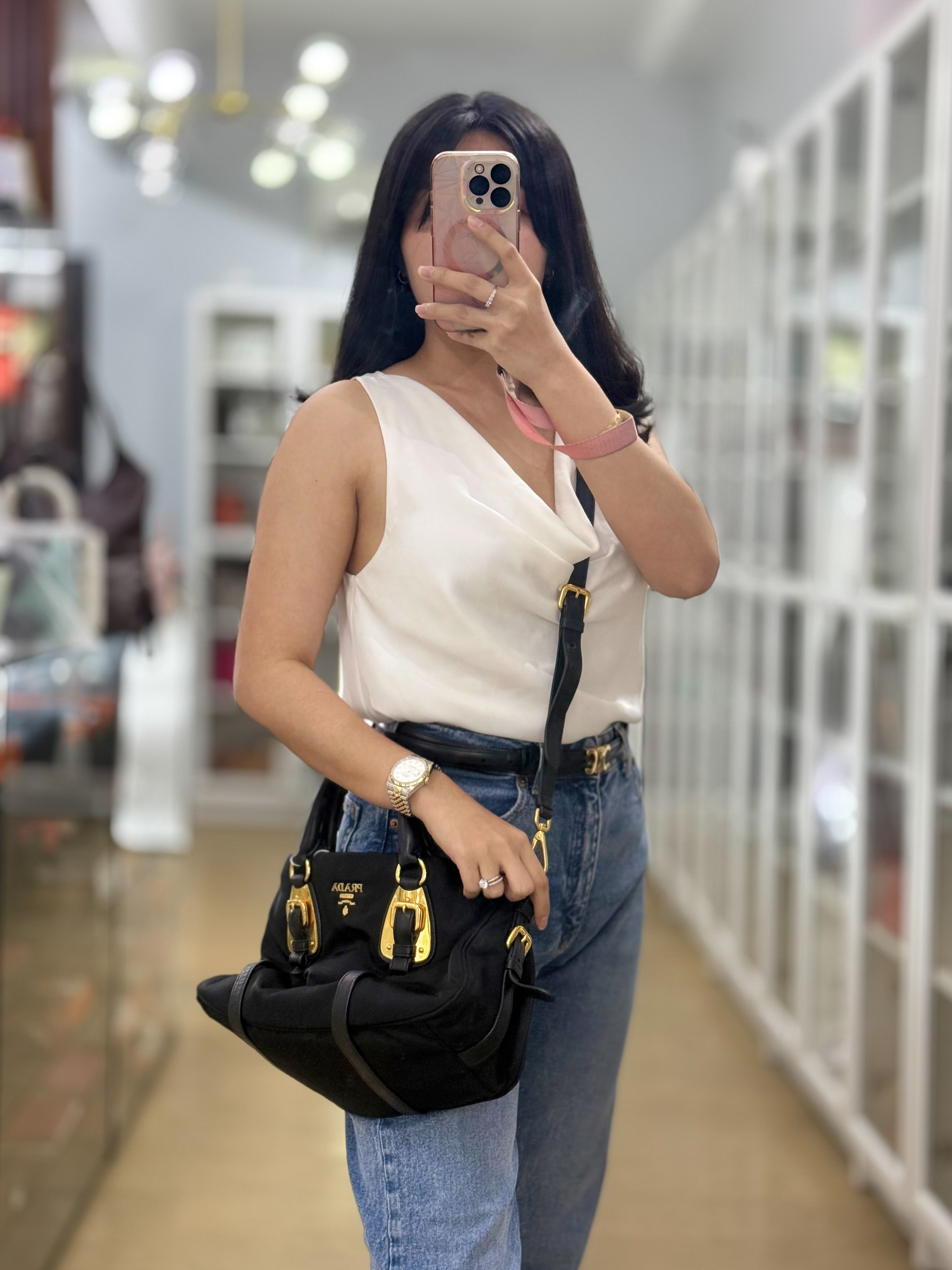 Black Nylon Tessuto And Leather Bauletto Shoulder Bag | Purse Maison Luxury Bags Shop