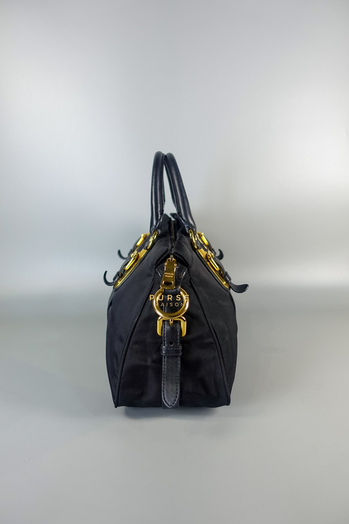 Black Nylon Tessuto And Leather Bauletto Shoulder Bag | Purse Maison Luxury Bags Shop