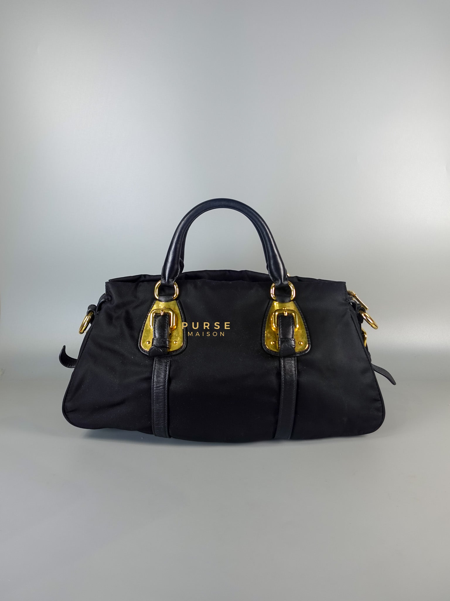 Black Nylon Tessuto And Leather Bauletto Shoulder Bag | Purse Maison Luxury Bags Shop