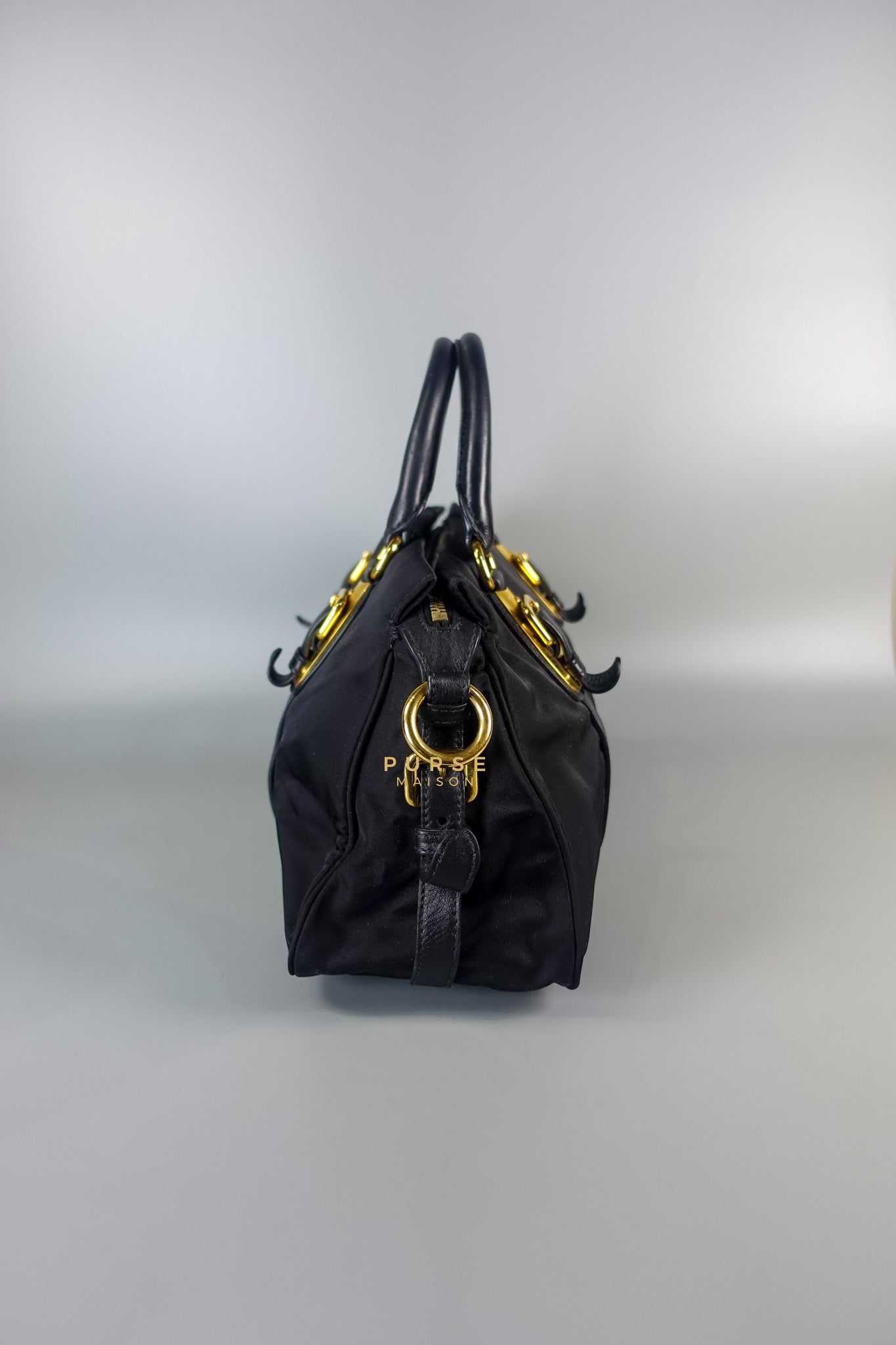 Black Nylon Tessuto And Leather Bauletto Shoulder Bag | Purse Maison Luxury Bags Shop
