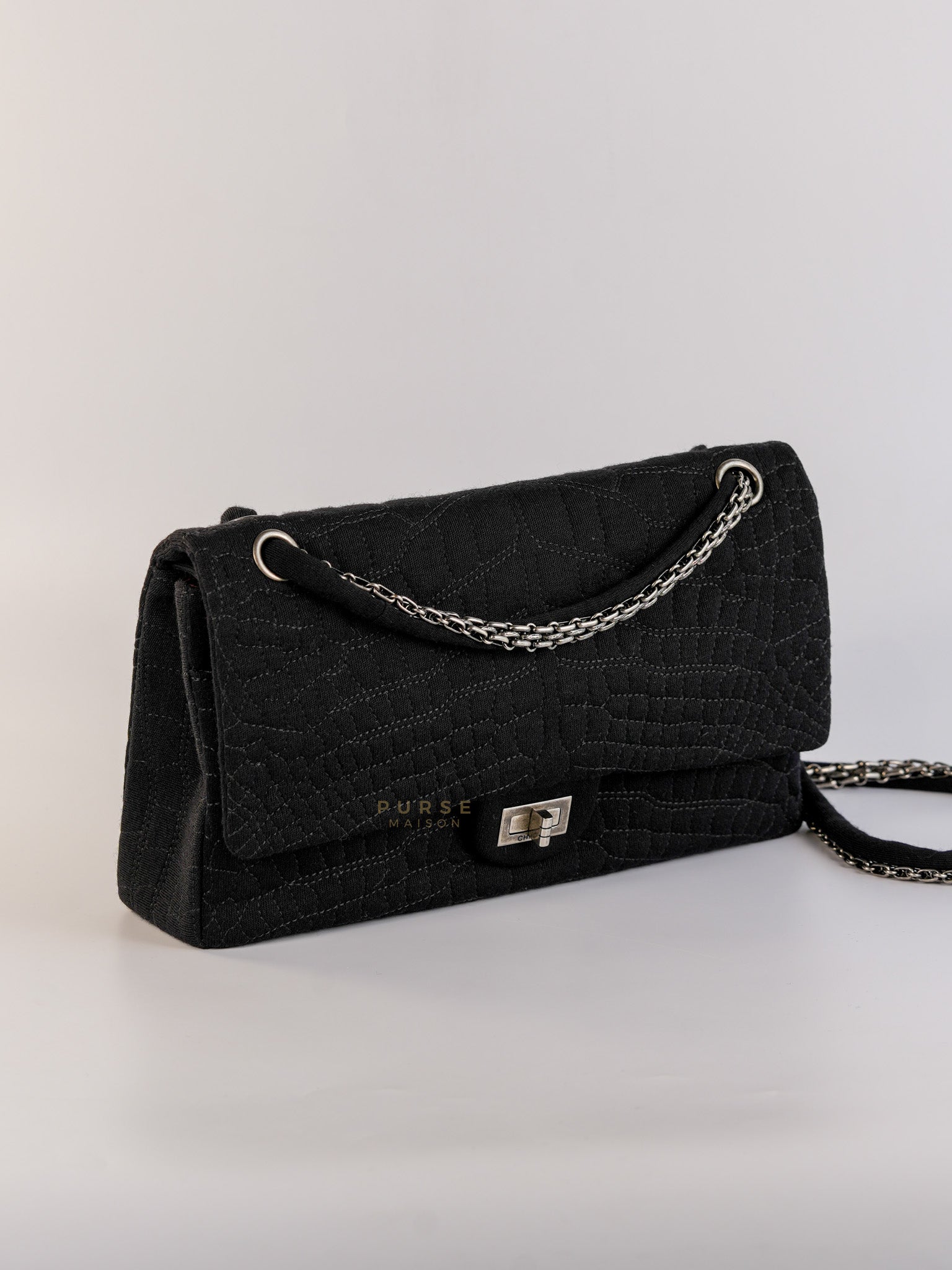 Black Reissue 2.55 Jersey Croco Quilt 227 Double Flap Ruthenium Hardware(Series 11) | Purse Maison Luxury Bags Shop