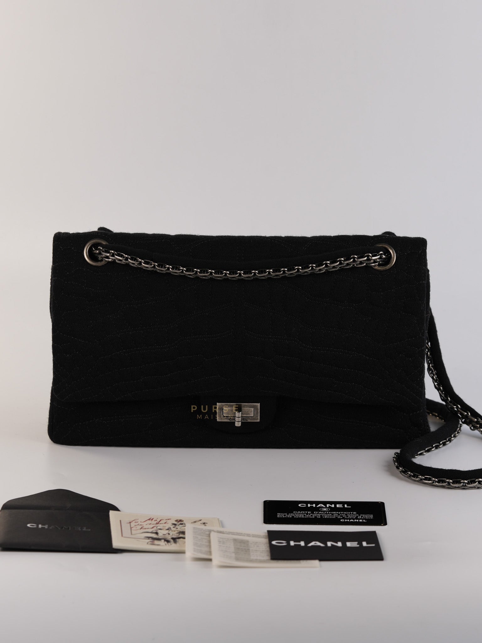 Black Reissue 2.55 Jersey Croco Quilt 227 Double Flap Ruthenium Hardware(Series 11) | Purse Maison Luxury Bags Shop