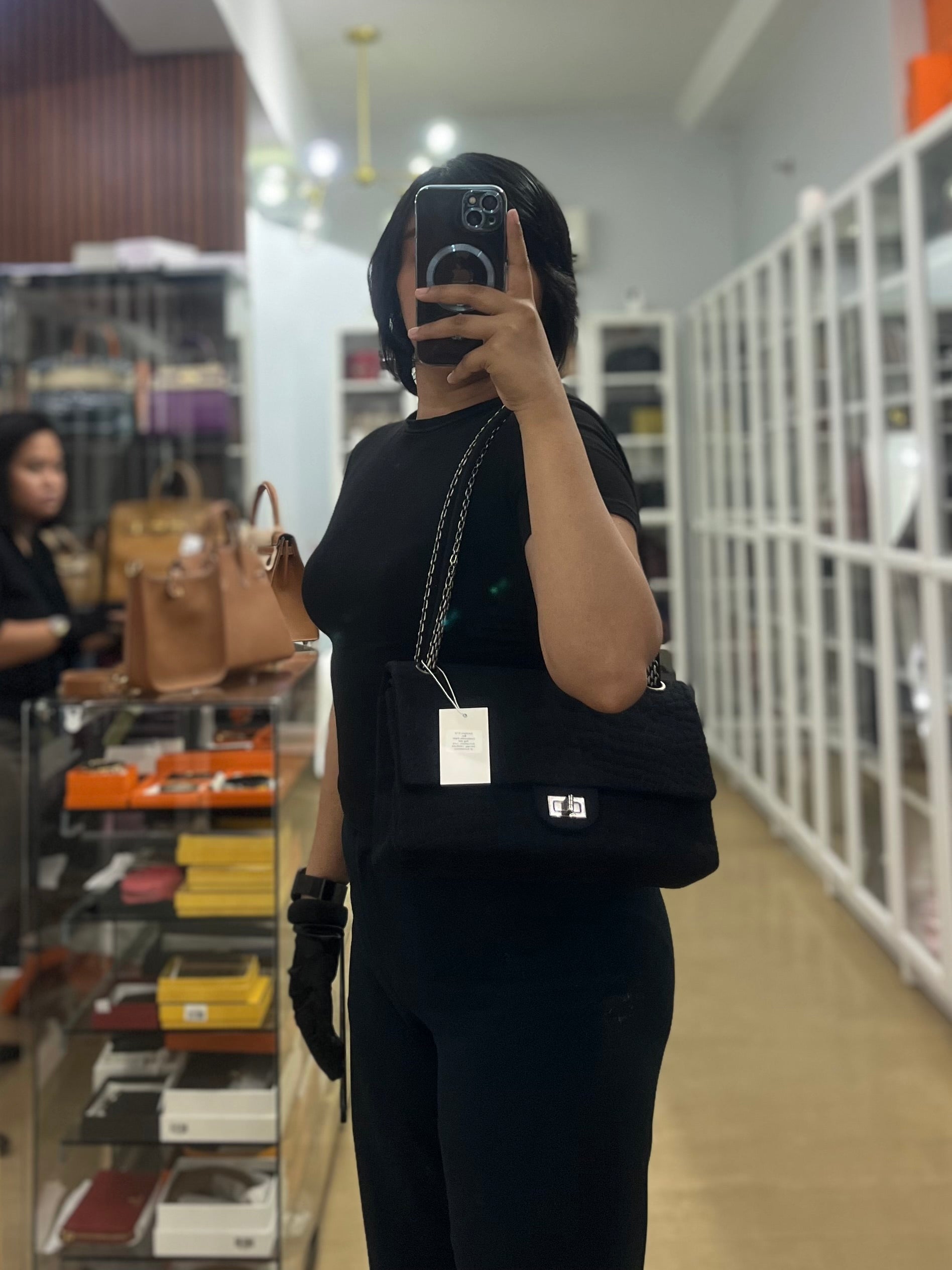 Black Reissue 2.55 Jersey Croco Quilt 227 Double Flap Ruthenium Hardware(Series 11) | Purse Maison Luxury Bags Shop